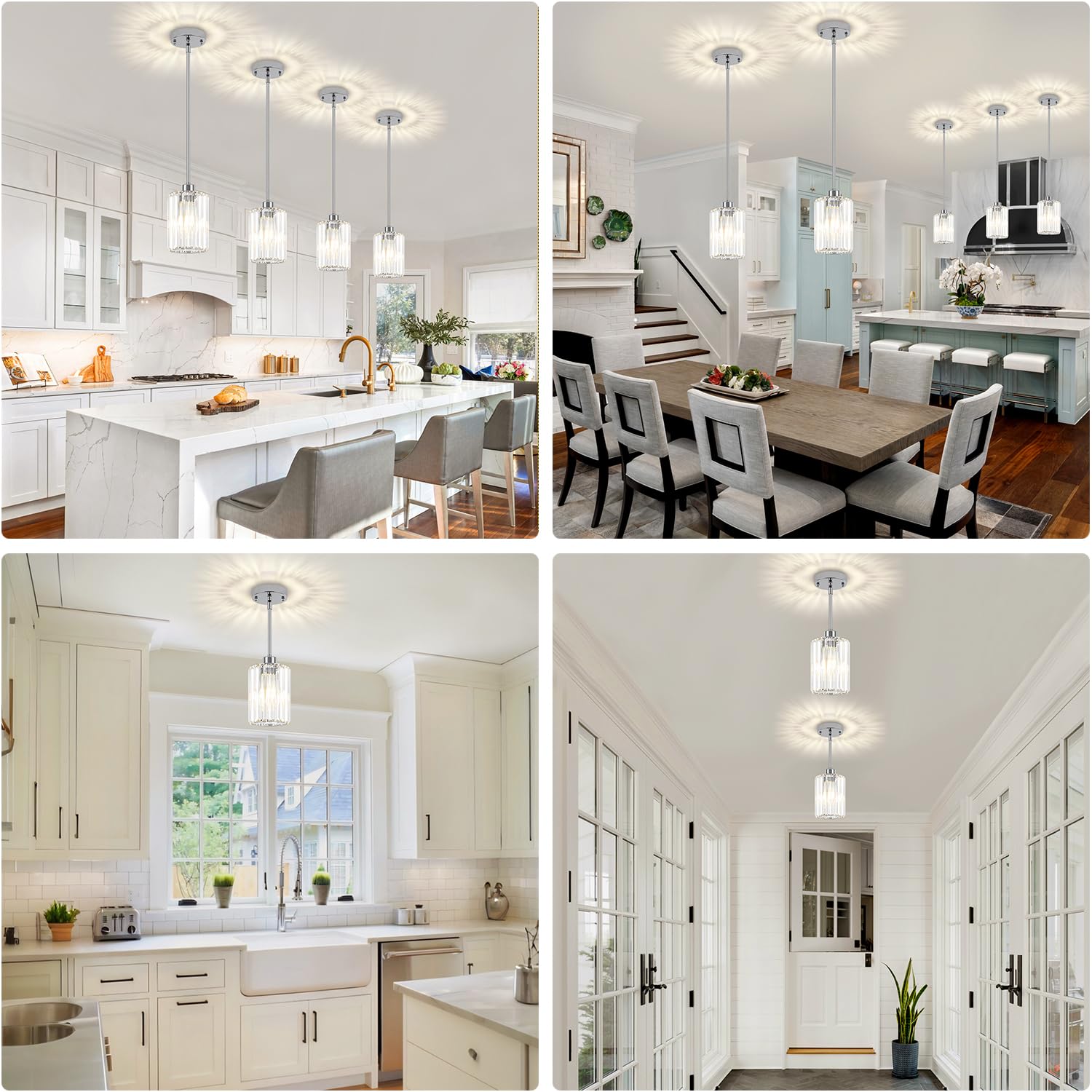 ZSMIHDOH Chrome Pendant Lights, 2-Pack Crystal Hanging Lights for Kitchen Island, Modern Metal Chandeliers