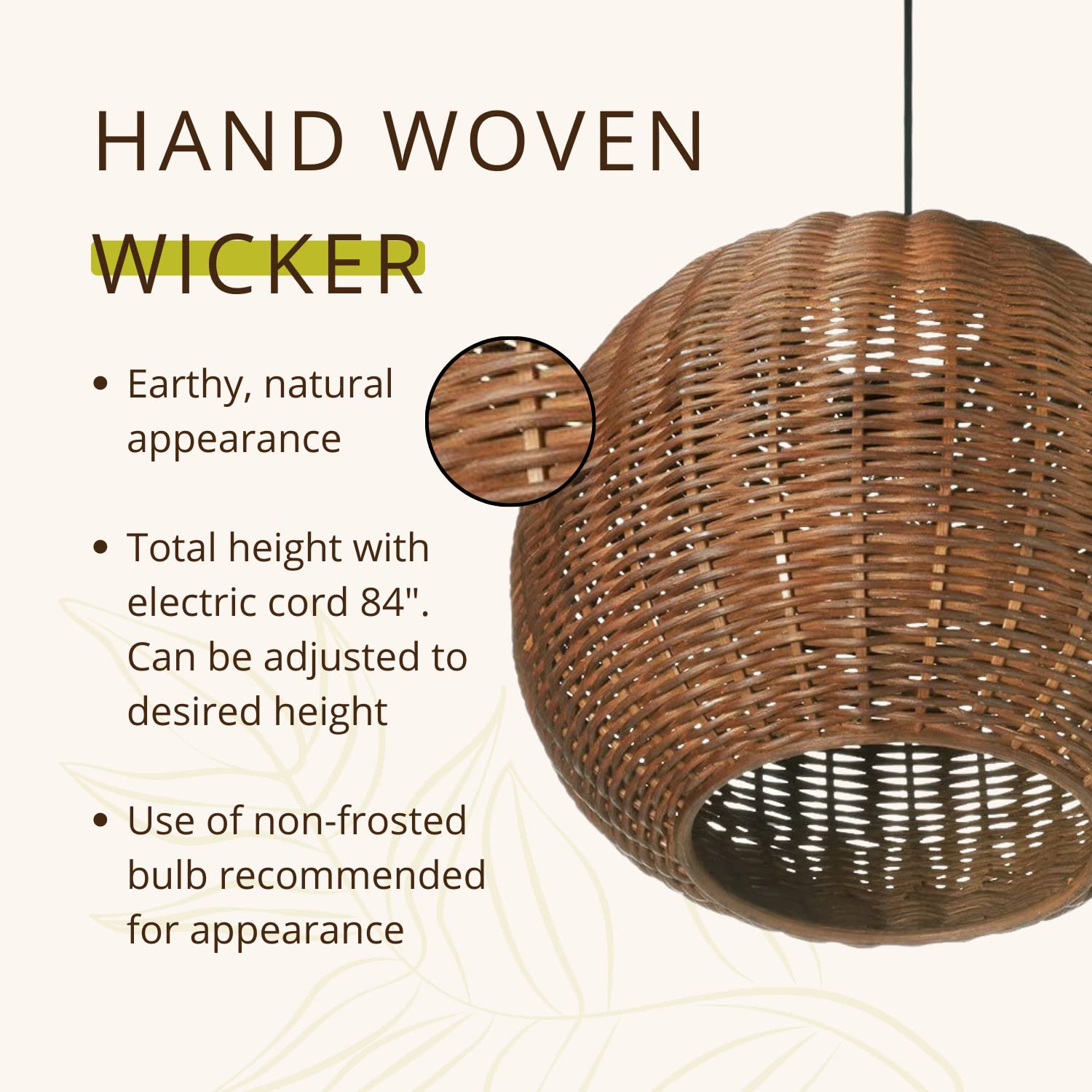 Kouboo Wicker Ball Pendant Light, Rustic Brown