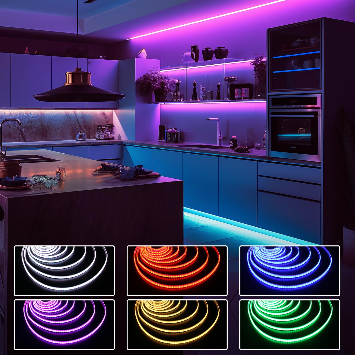 Phopollo Rgb Smart Ic Cob Led Strip Lights, Addressable 576 Leds/M High Density Flexible 24V Led Lights With Remote & App Control, Led Lights For Bedroom, Kitchen And Cabinet Lighting Decor-16.4Ft