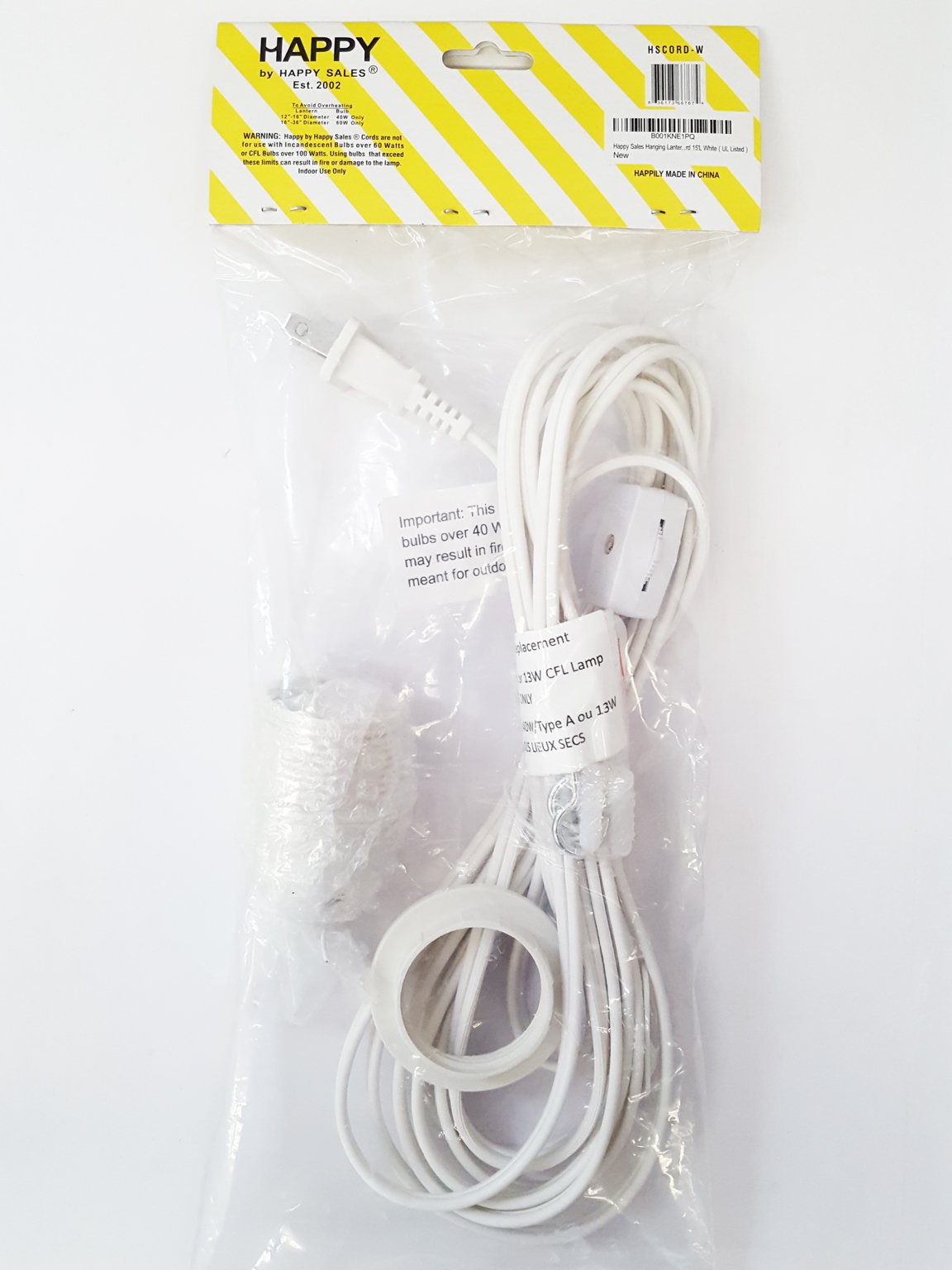 Happy Sales Hscord-W Hanging Lantern Cord 15'L White (Ul Listed)