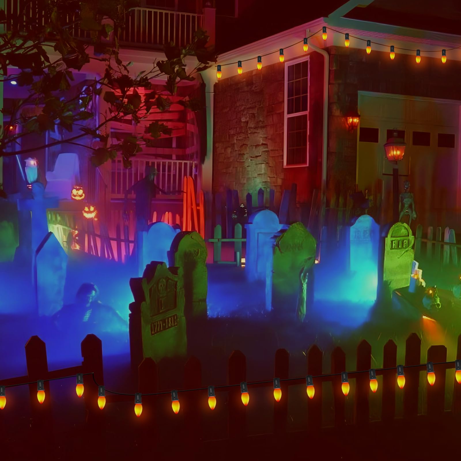 Konictom 25Ft Orange Led String Lights, Waterproof C7 Bulbs For Halloween & Holiday Decor