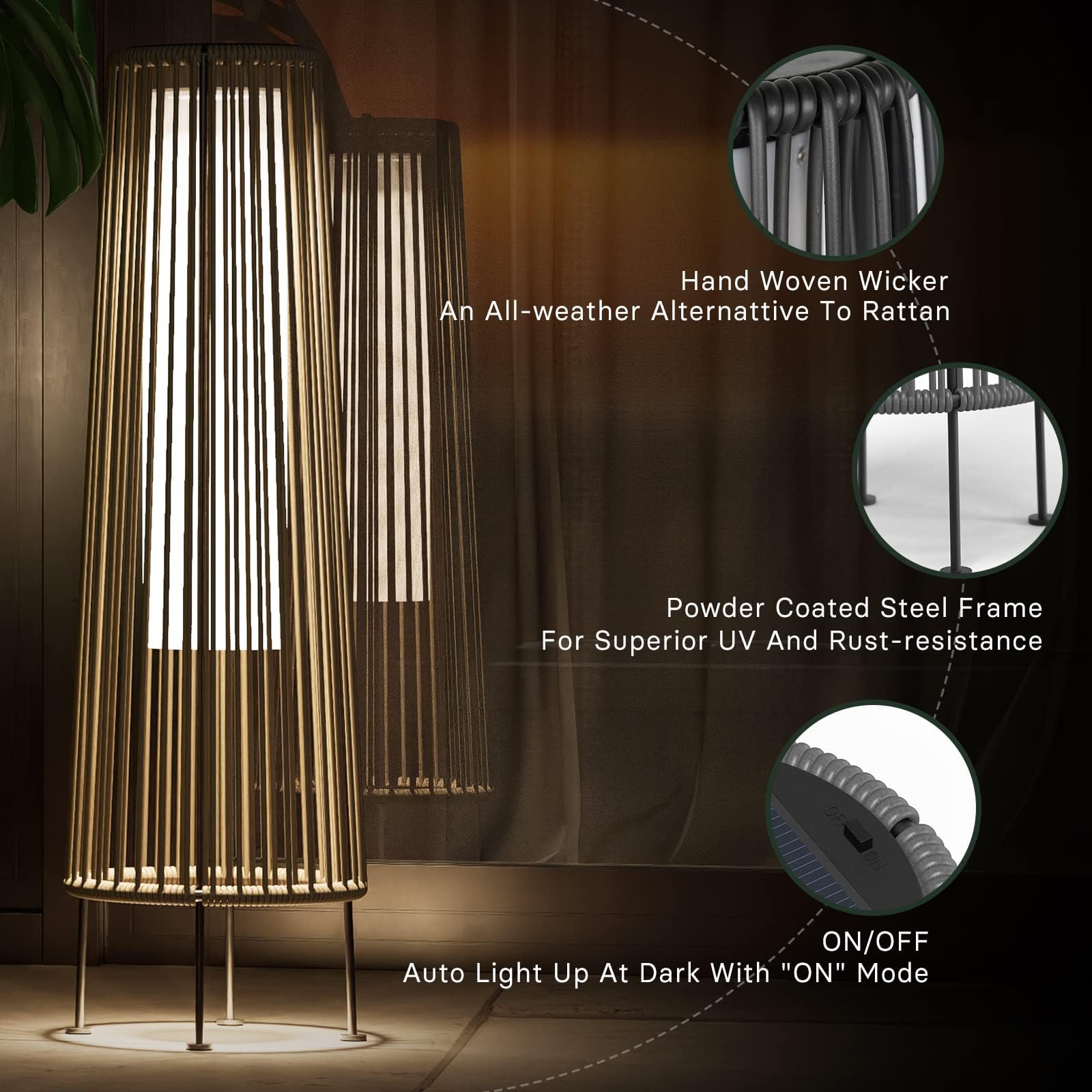 Grand Patio 2-Pack Outdoor Floor Solar Light, Wicker Solar Patio Lamp Waterproof Outside Deck Lamp For Porch, Yard, Garden, Lawn