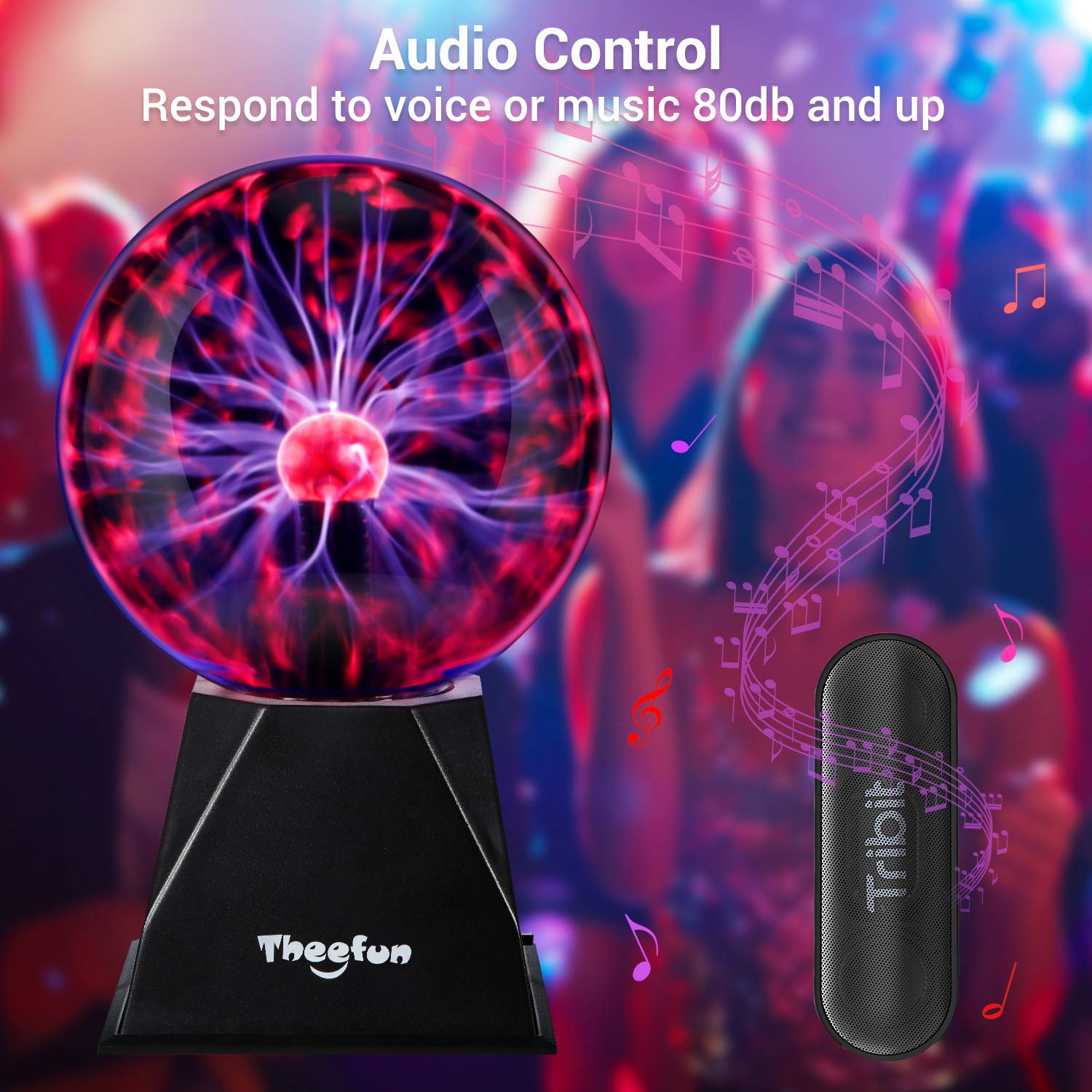 Theefun Plasma Ball Lamp - 6 Inch Touch & Sound Sensitive Plasma Globe - Red - NX-PS