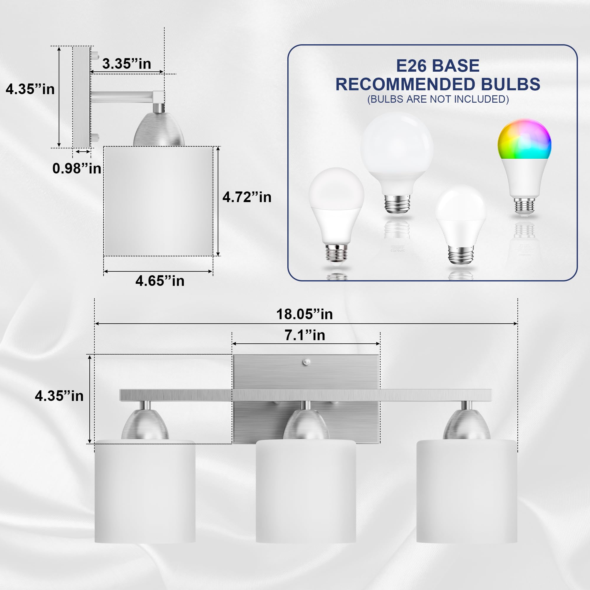 Dekang Bathroom Lighting Fixtures Over Mirror Brushed Nickel, Anti-Rust 3-Light Bathroom Vanity Lights, Modern 18Inches Wall Sco