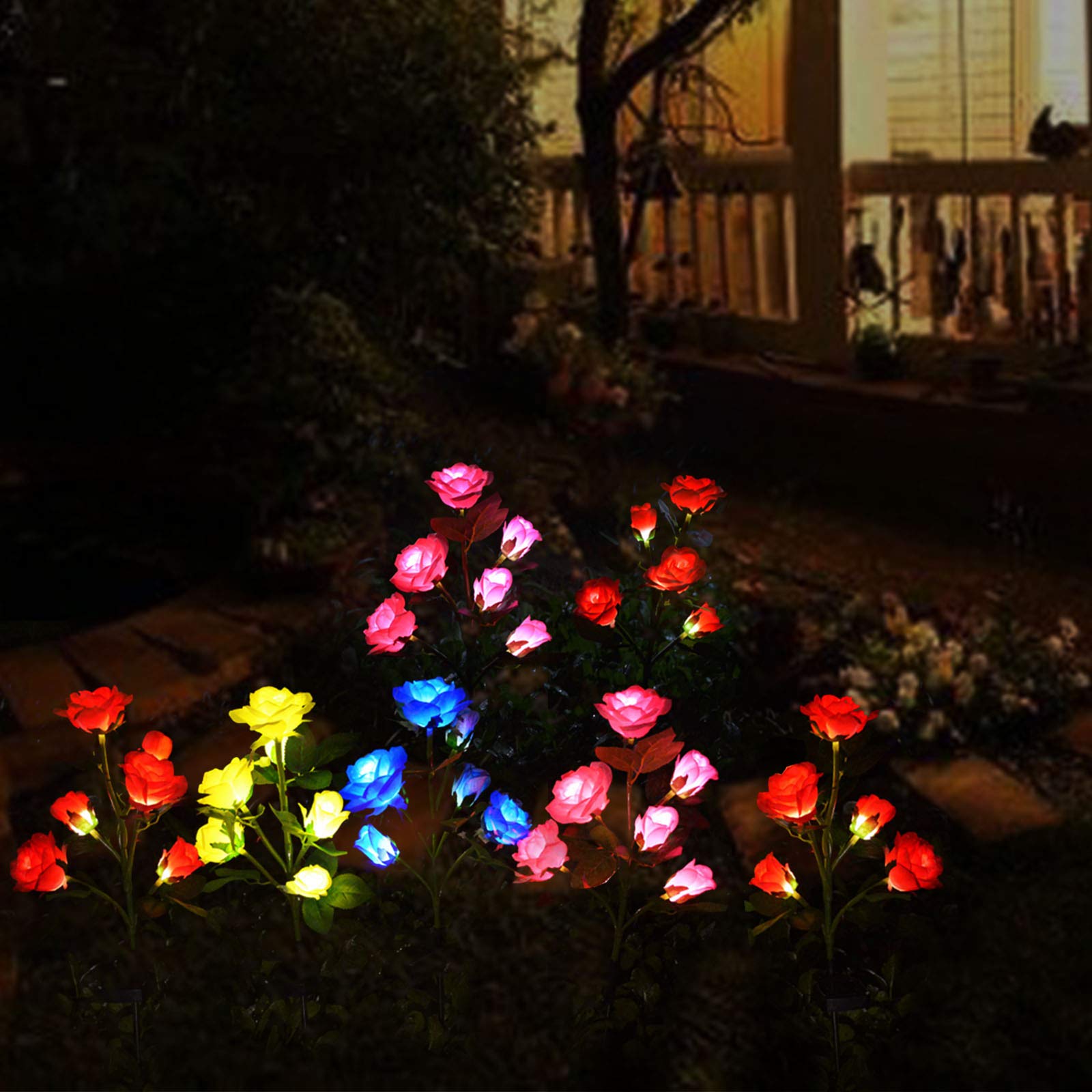 Homeleo Solar Powered Artificial Rose Flower Lights, Yellow, Waterproof Garden Accent Lighting For Outdoor Decor, Model: B63Ae71B-131B-48Dd-883D-46361Aefb