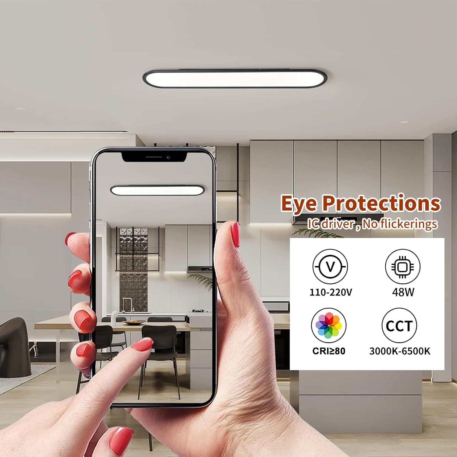 Ganeed Modern Linear Ceiling Lights,48W Dimmable Led Ceiling Lamp, High Brightness Long Ceiling Light,39.4 Inch Ultra Thin Low P