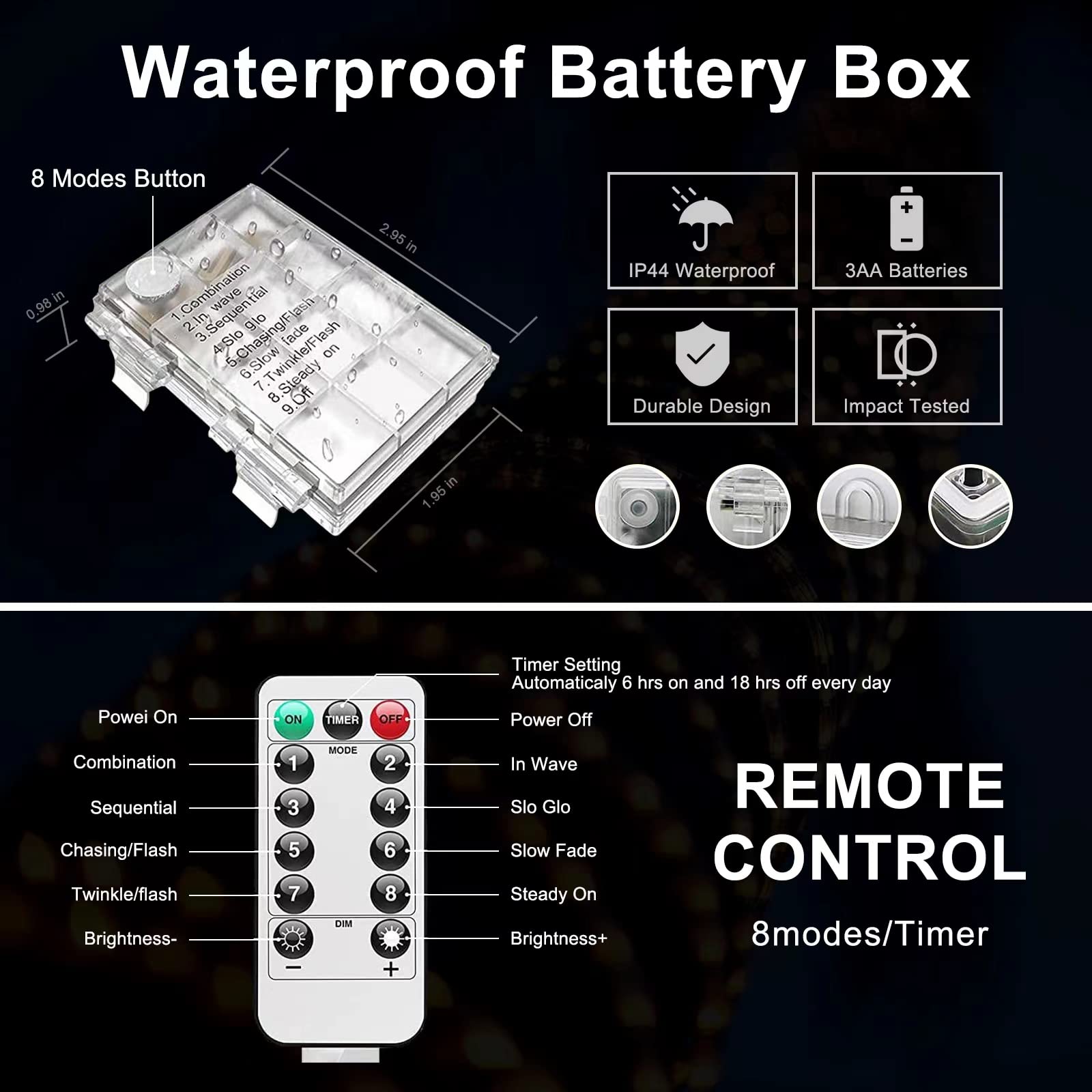 JMEXSUSS Battery Operated Blue Rope Lights, 200LED, 66ft, Waterproof, PVC, Model Rope100B