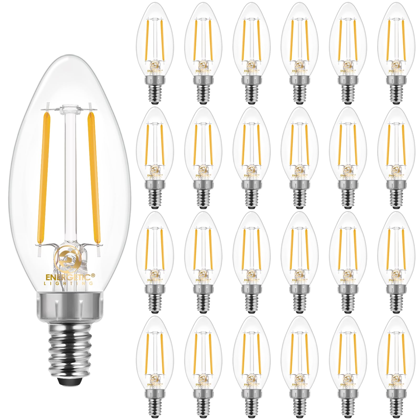 Energetic Led Candelabra Bulbs, Dimmable 60W Equivalent, Soft White 2700K, E12 Base, Glass, 24 Pack
