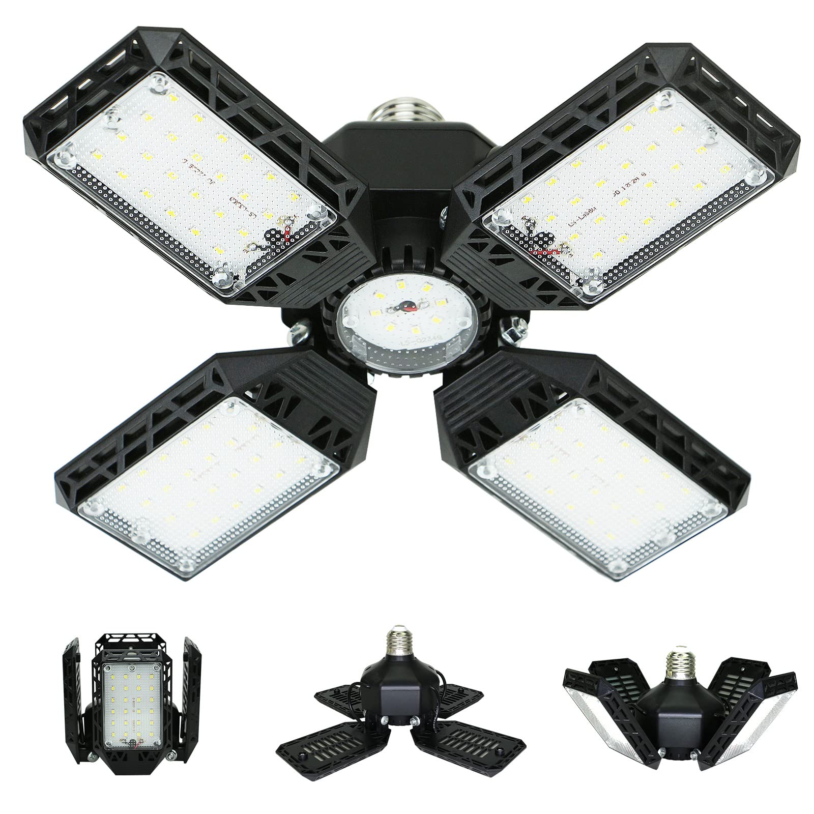 QiyuanLS LED Garage Light,150W Deformable Garage Ceiling Lights,15000LM, 4 Adjustable Panels, E26/E27 Shop Lights for Basement, 