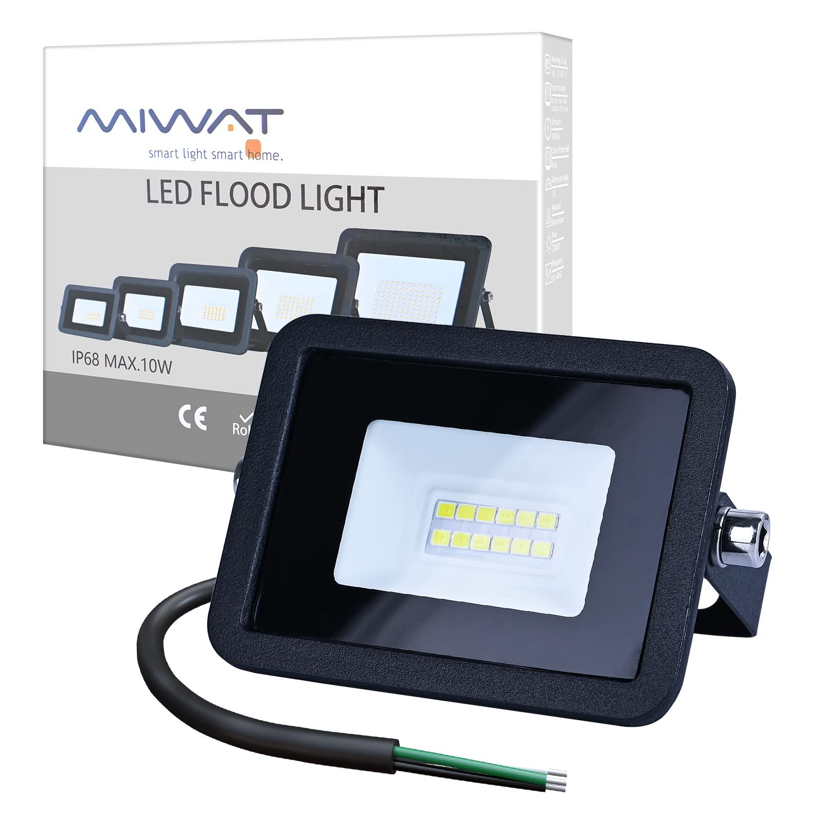 MIHEAL Ultra-Thin 10W Cool White 6000K LED Flood Light Spotlight Led Search Lamp 110V Floodlights for Outdoor Garden Street Squa