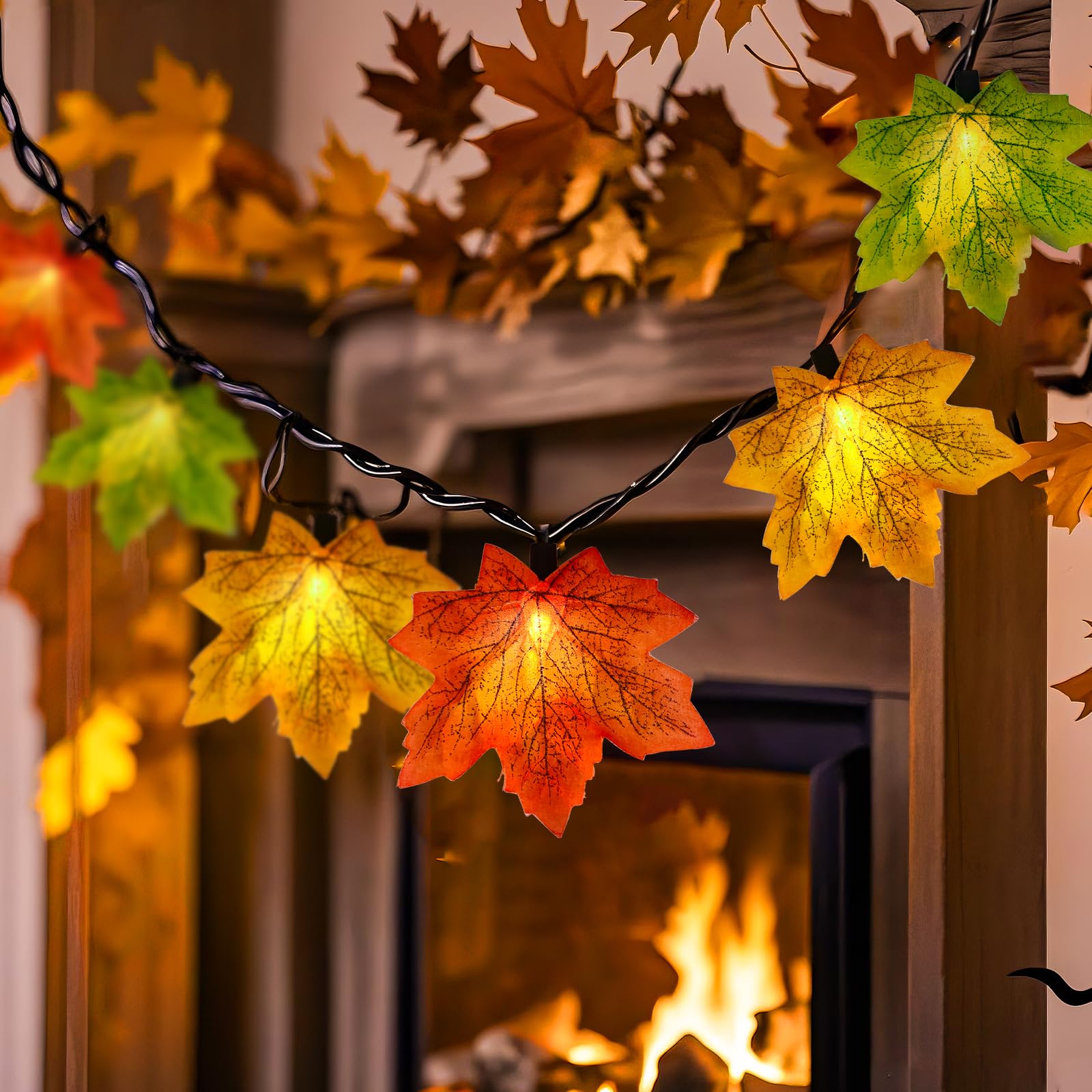 Doratale Maple Leaf String Lights Thanksgiving Decorations  Fall Garland Lights String With 35 Led Orange Yellow Green Lights For Connectable Display Indoor Outdoor Fall Decor Halloween Decorations