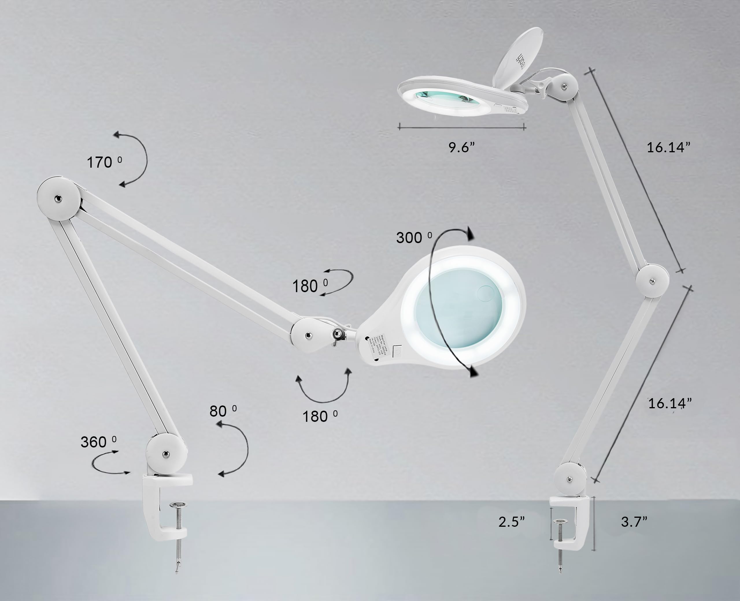 Neatfi (New Model Bifocals 1 200 Lumens Super Led Magnifying Lamp With Clamp  Dimmable  5 Inches Diameter Lens  Adjustable Arm Utility Clamp (8 Diopter + 20 Diopter  White)