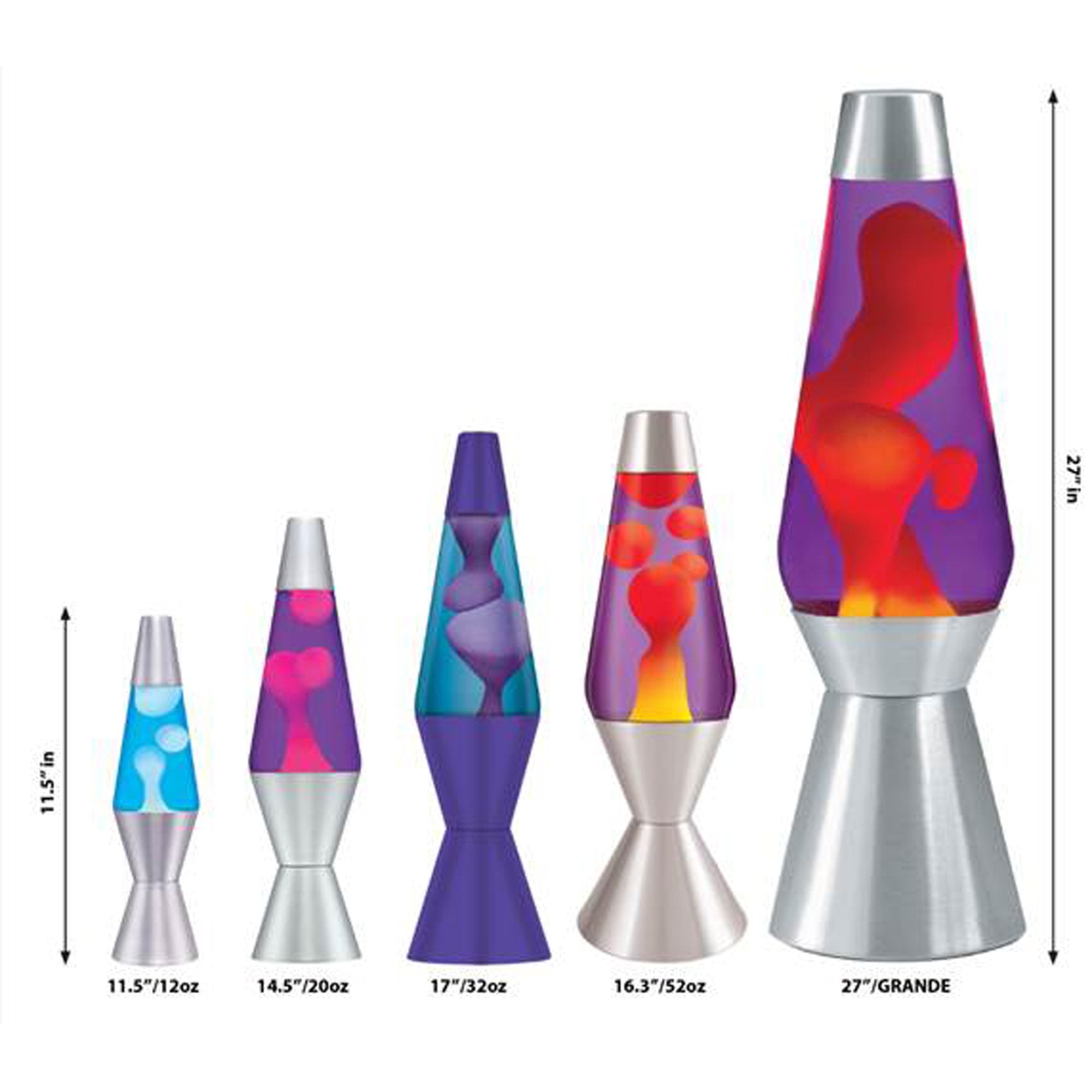 Lava Lava Lamp 2149, 14.5-inch Glass Decal Colormax, Multicolor Volcano Base, White Wax, Clear Liquid, Tri-Colored Globe