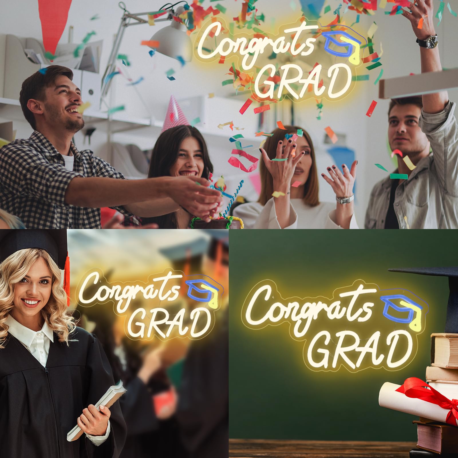 Hmasyo Congrats Grad Neon Sign With Cap  Graduation Decorations 2025 Congrats Led Sign Wall Decor Class Of 2025 Party Room Dorm Backdrop Celebration Gifts  Warm White  Usb Powered  Dimmable