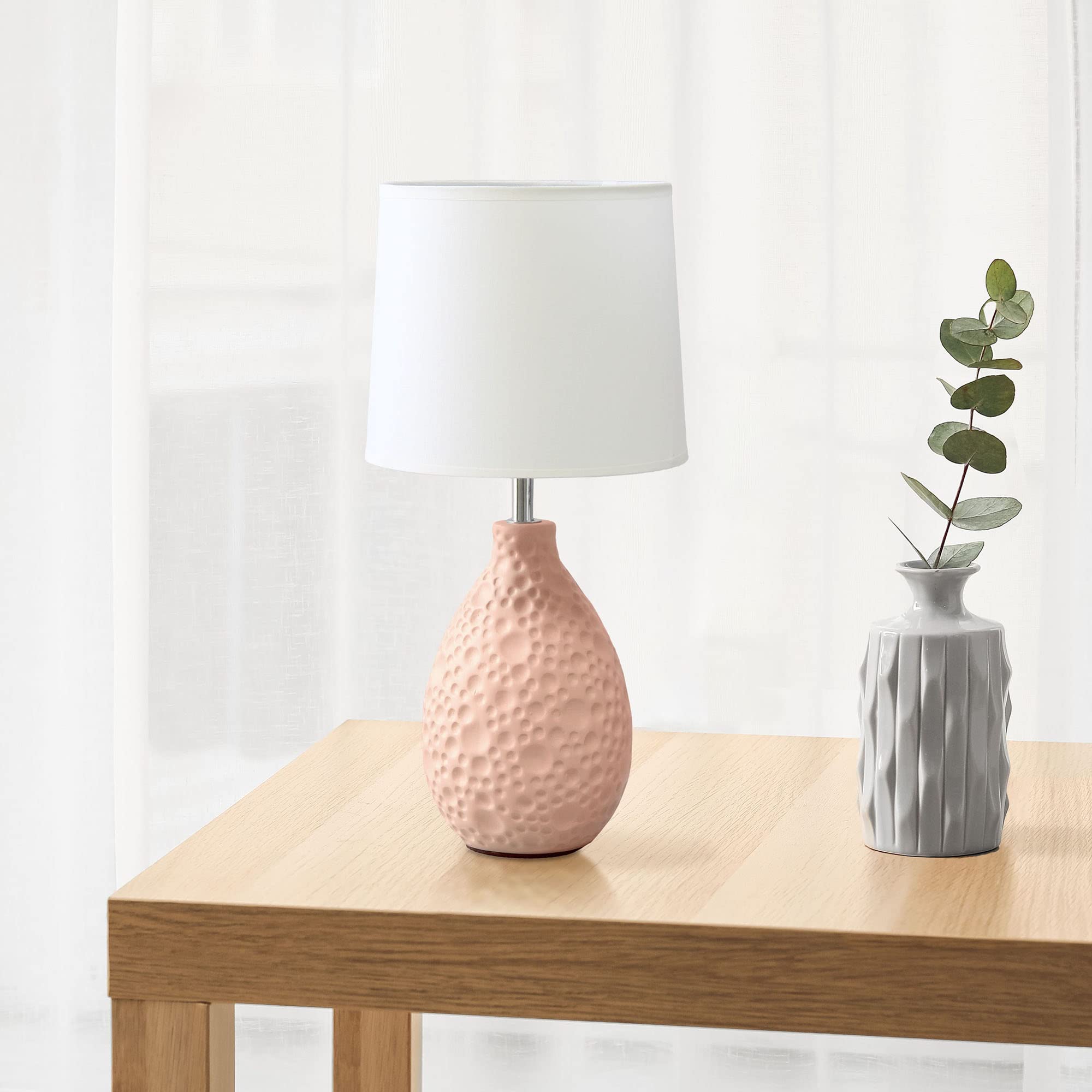 Creekwood Home Table Lamp - Ceramic, Pink, 14.17inH with Tapered White Shade, Model 1270-CWT-2001-PN