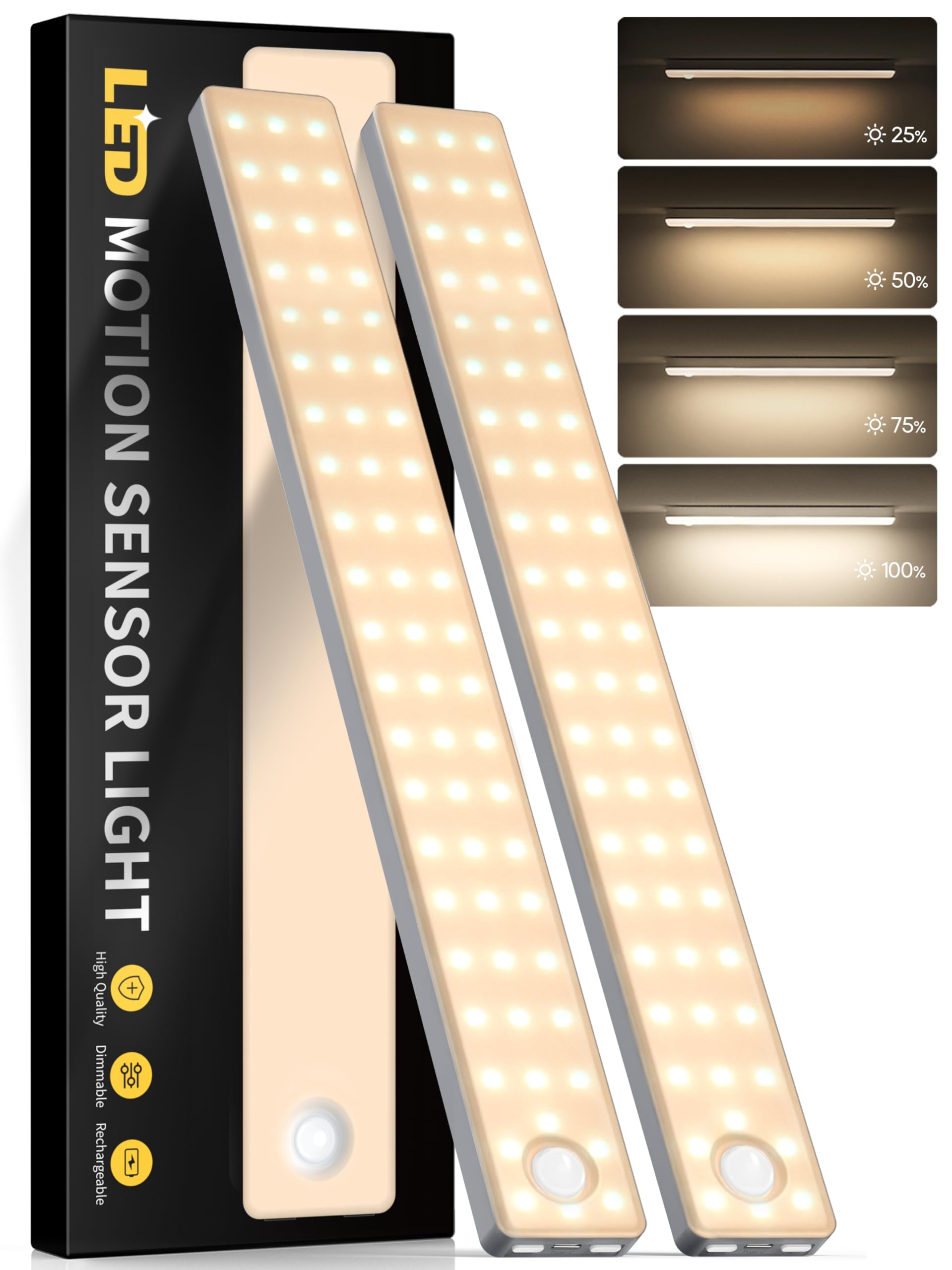 Under Cabinet Lighting, Motion Sensor Light Indoor, Rechargeable Closet Lights Battery Operated and USB, Wireless Dimmable LED C