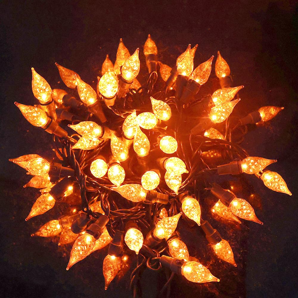 Solduce Orange Lights Halloween Lights 70 LED C5 Glass Connectable Christmas Lights for Indoor and Outdoor use, Plug -in String