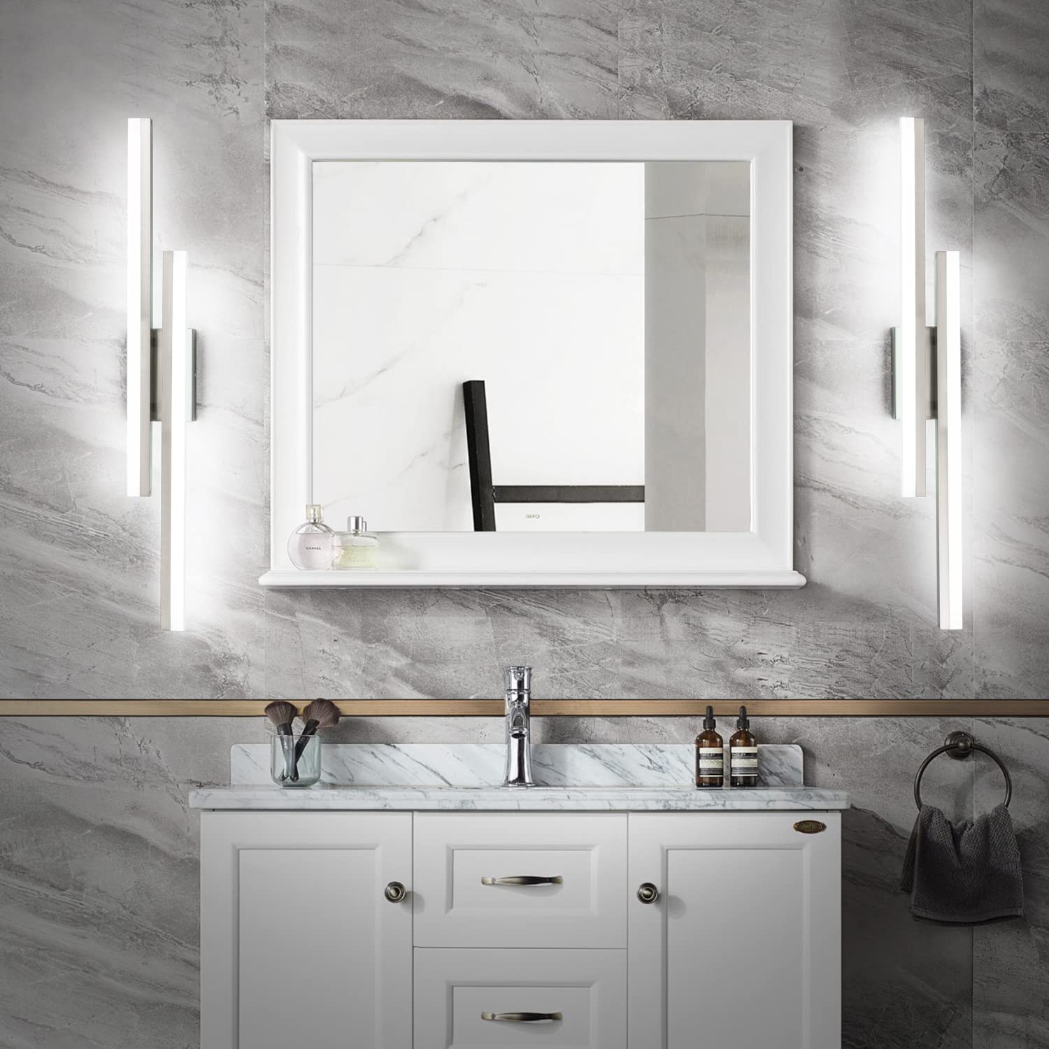 Presde Bathroom Vanity Light Dimmable 3 Colors Changeable 32In Modern Brushed Nickel Led Bathroom Light Fixtures Over Mirror Bat