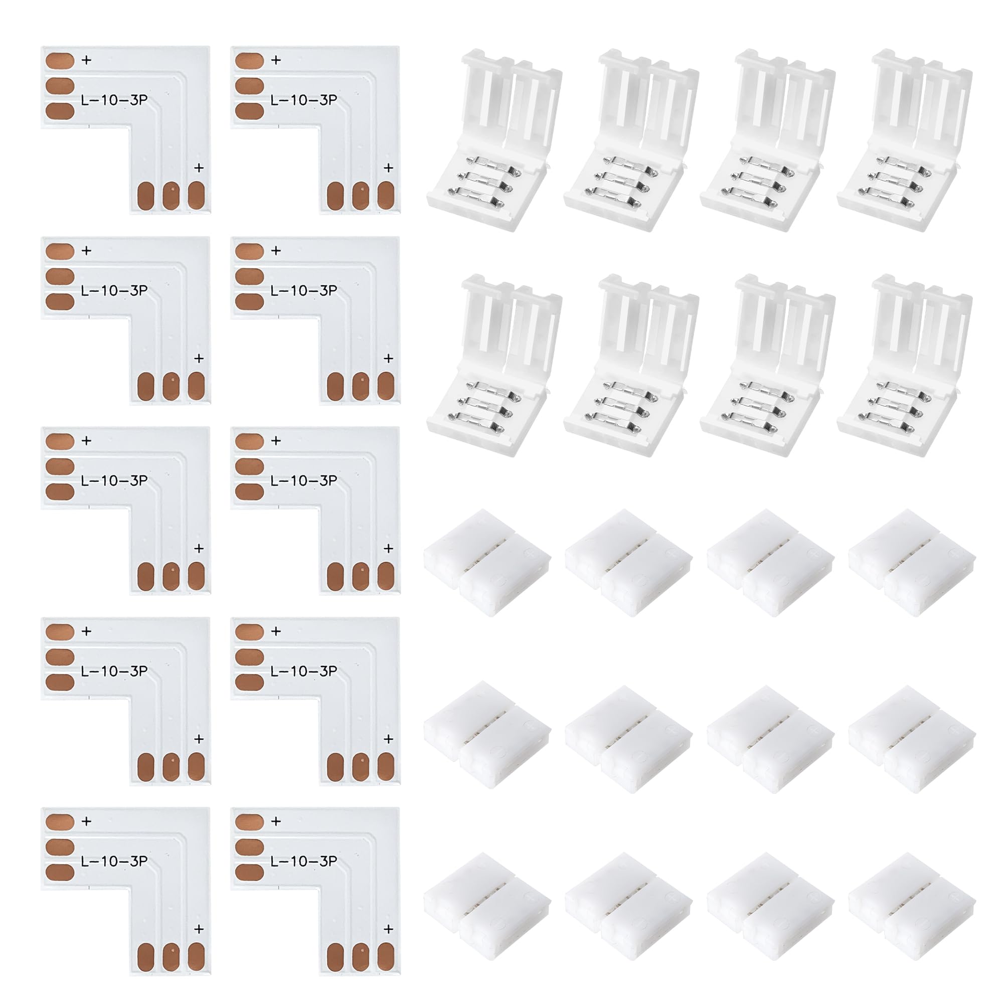 JACKYLED 30 Pcs 3-Pin LED Connectors, 10mm L Shape LED Strip Connectors Unwired Solderless Gapless Adapter Connectors Terminal E