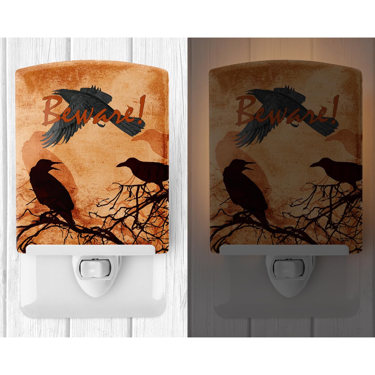 Carolines Treasures Ceramic Night Light, SB3009CNL, 6x4x3in, Beware of The Black Crows Halloween, UL-Certified, Multicolor