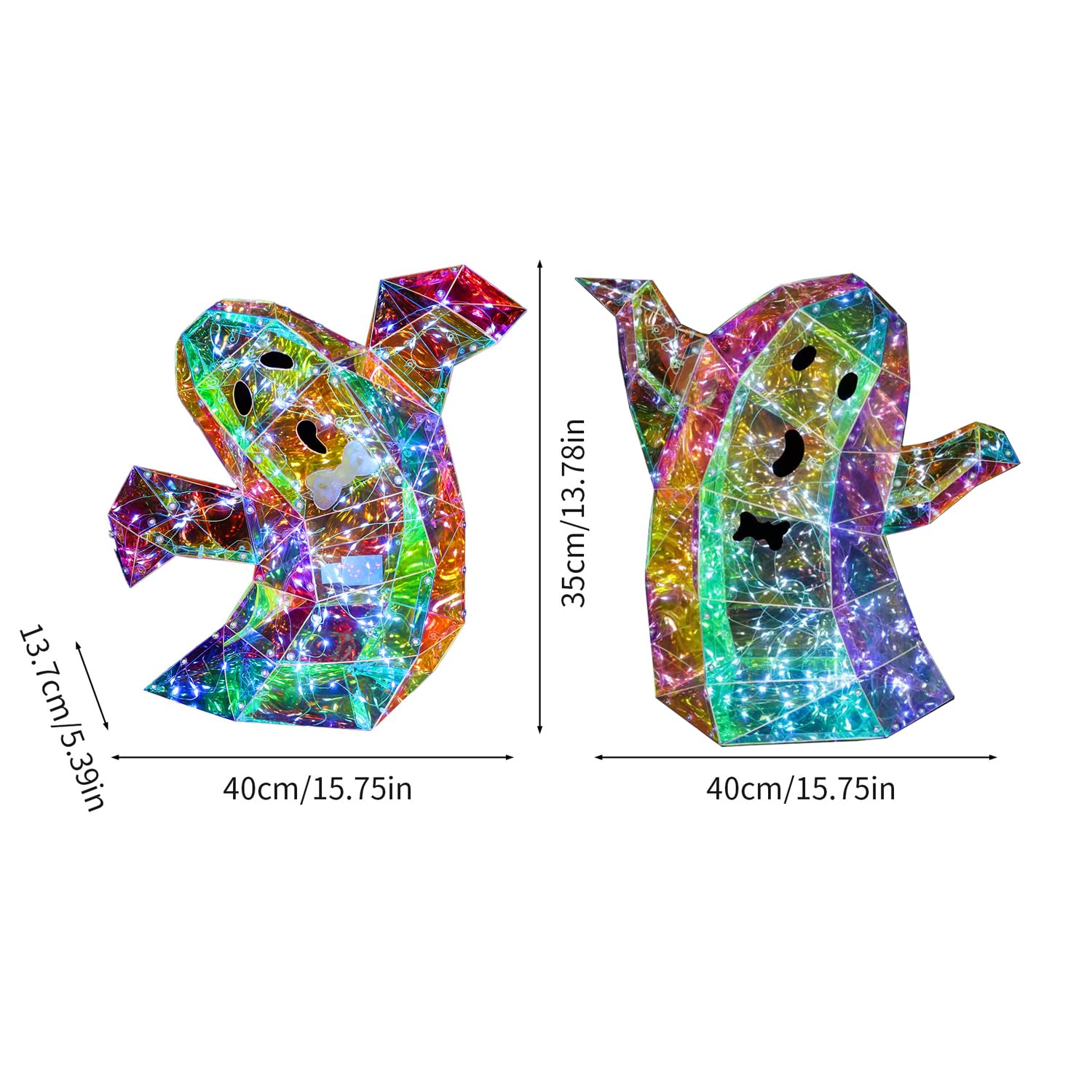 2 Pcs Prismatic Iridescent Spooky Ghost  Prismatic Ghost Led Lights  Halloween Lights Gift For Women Men  Funny Colorful Glow Lights Halloween Decorations Indoor (Large Ghost)
