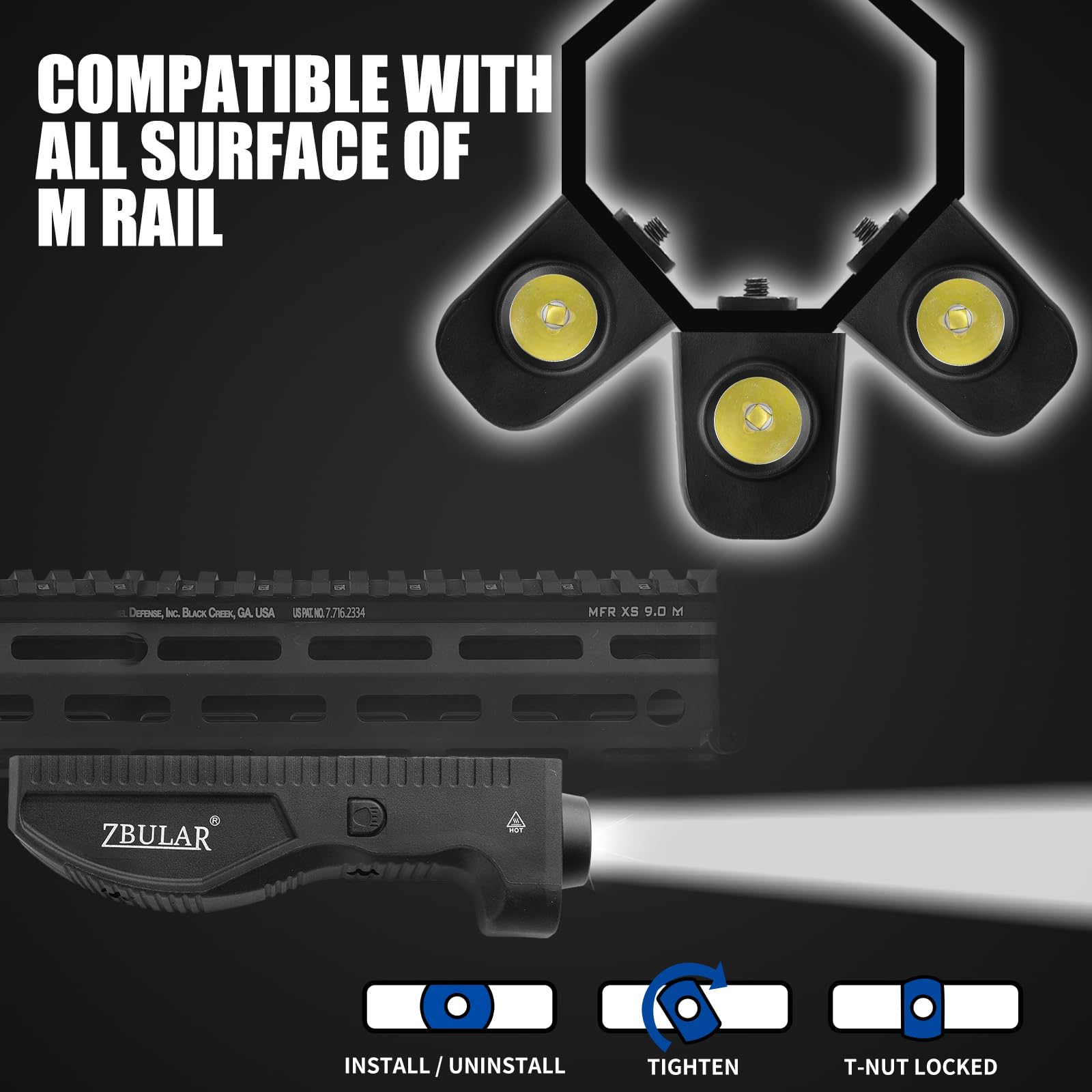 ZBULAR 1450 Lumens USB-C Rechargeable Flashlight, Dual Switch, Strobe Function, Black, Model Z04