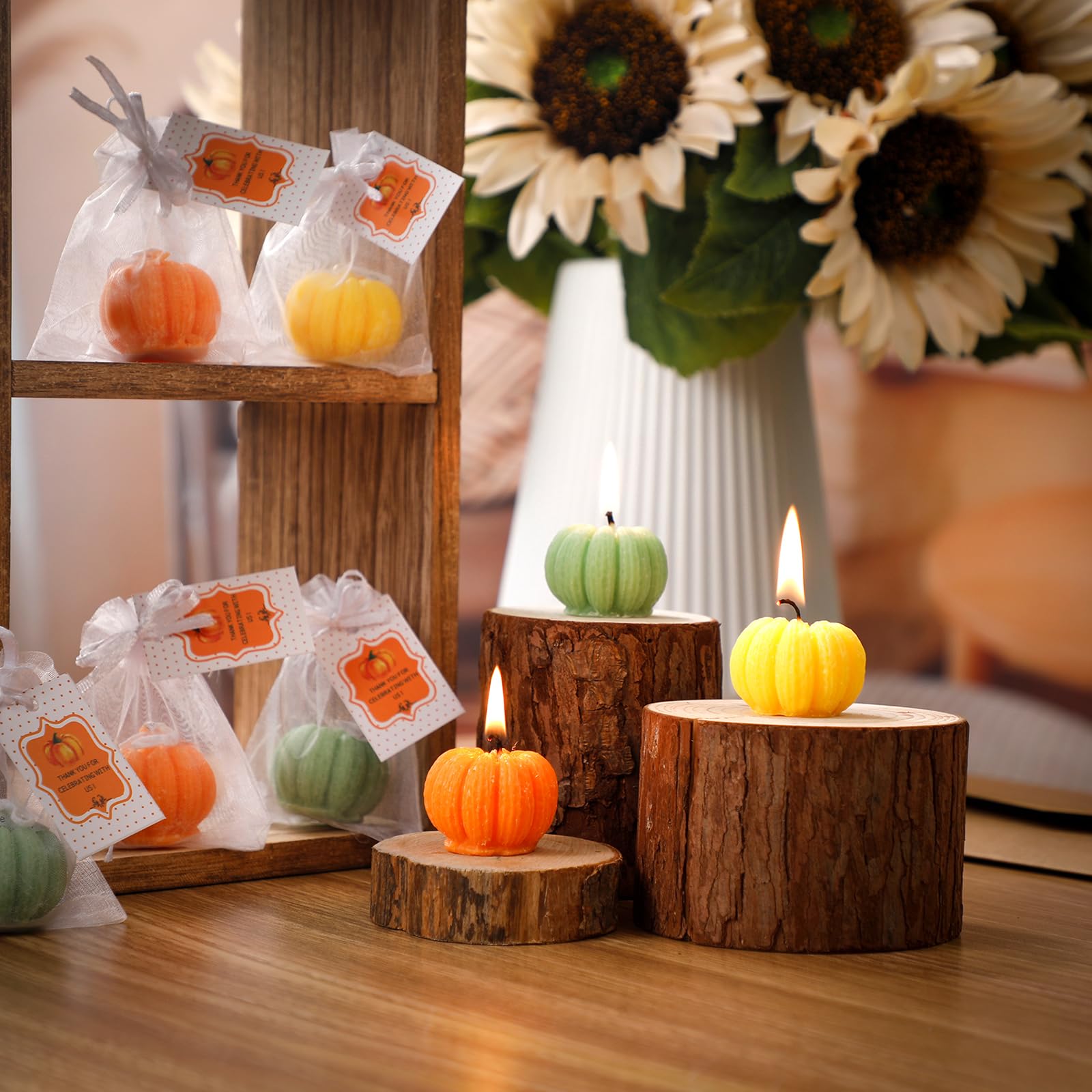 Treela 24 Sets Pumpkin Candles Fall Baby Shower Party Favors for Guests Little Pumpkin Shape Tealight Candle for Thanksgiving Au