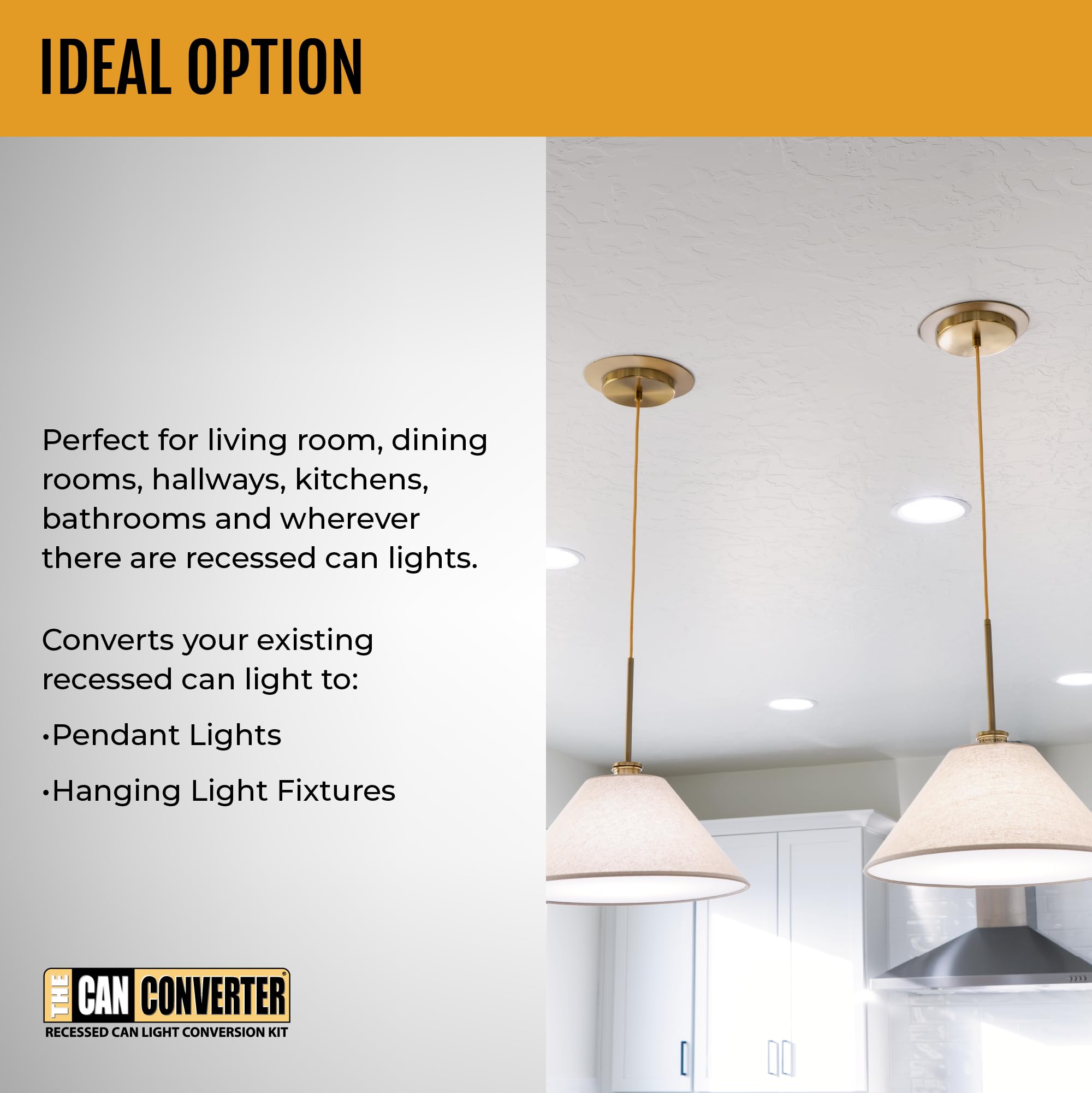 The Can Converter - R1, Recessed Can Light Conversion Kit, For Ceiling Light Fixture, Recessed Lighting, Pendant Light, Hanging Light, For Home Improvement, With 8¼ Beveled Ceiling Medallion, White