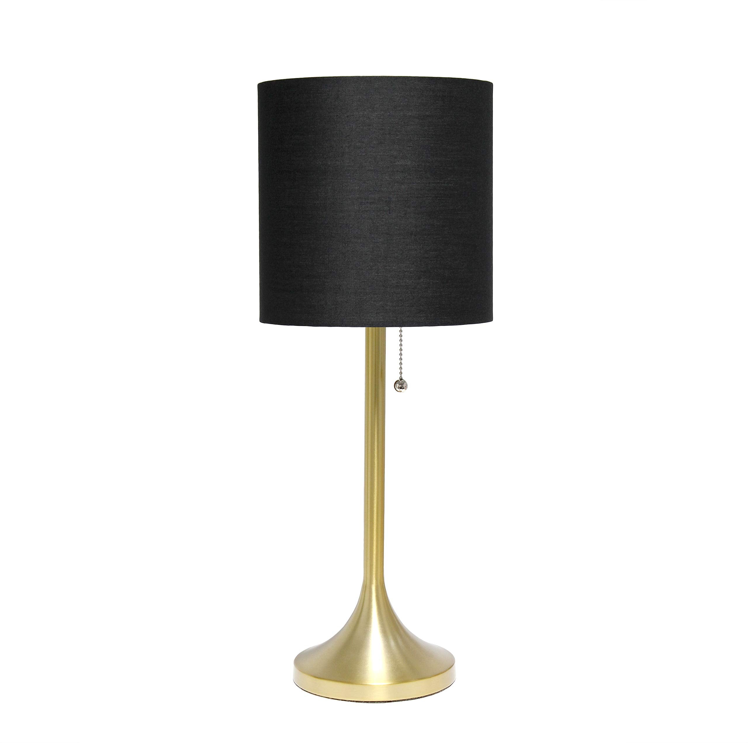 Simple Designs Lt1076-Gdb Tapered Fabric Drum Shade Table Lamp, Gold And Black, Gold/Black, 8 X 8 X 21