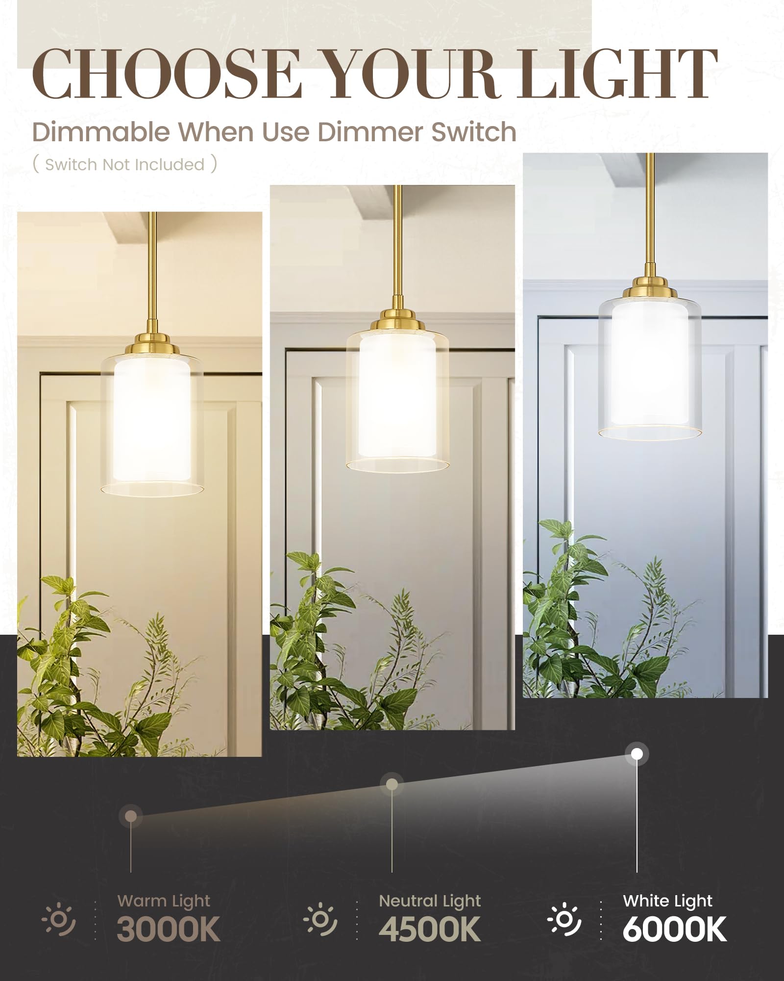 TENGXIN Modern Pendant Light Fixture, Brushed Gold, 1 Pack, TXPLBG02 - Ideal for Kitchen Island, Dining Room, Bar, Office