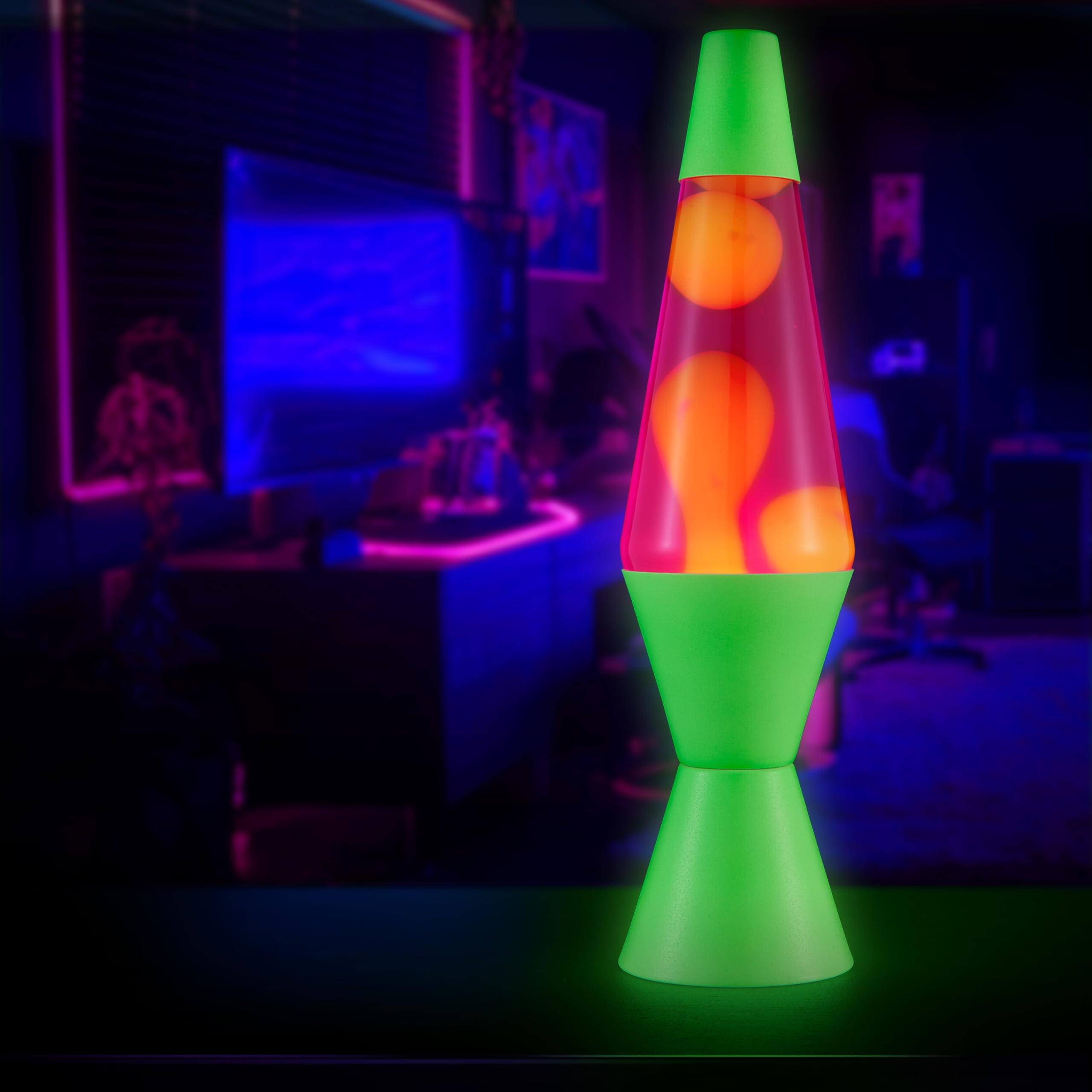 Lava 14.5" Classic Liquid Motion Lamp - Neon Green with Orange and Pink Liquid, Model #2096