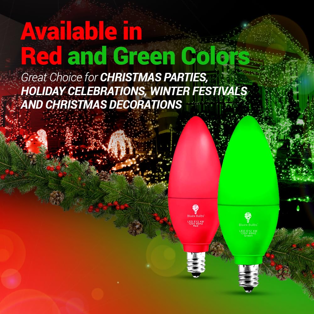 Bluex Bulbs LED Candle Red Light Bulb - 4W (40W Equivalent) - E12 Base - 2 Pack - Red