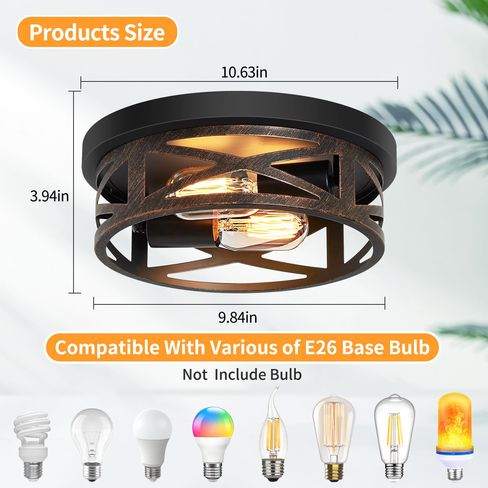 Zhu Yan Flush Mount 4-Light Ceiling Light Fixture For Hallway, Kitchen, Entryway - Black, E26 Base (2 Pack)