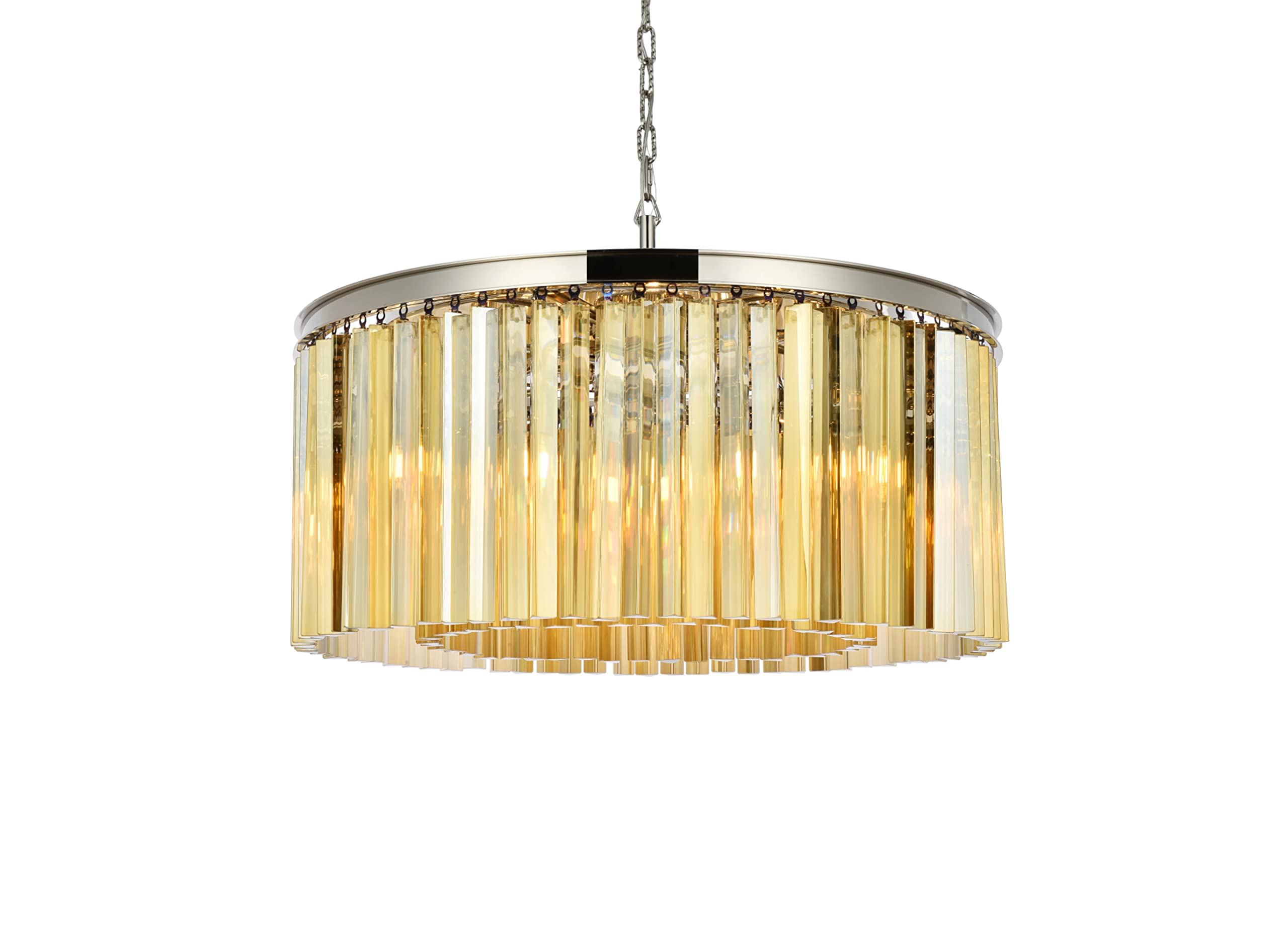Elegant Lighting Sydney Collection 1208D31PN-GT/RC 8-Light Pendant Lamp with Royal Cut Golden Teak Crystals, Polished Nickel Finish