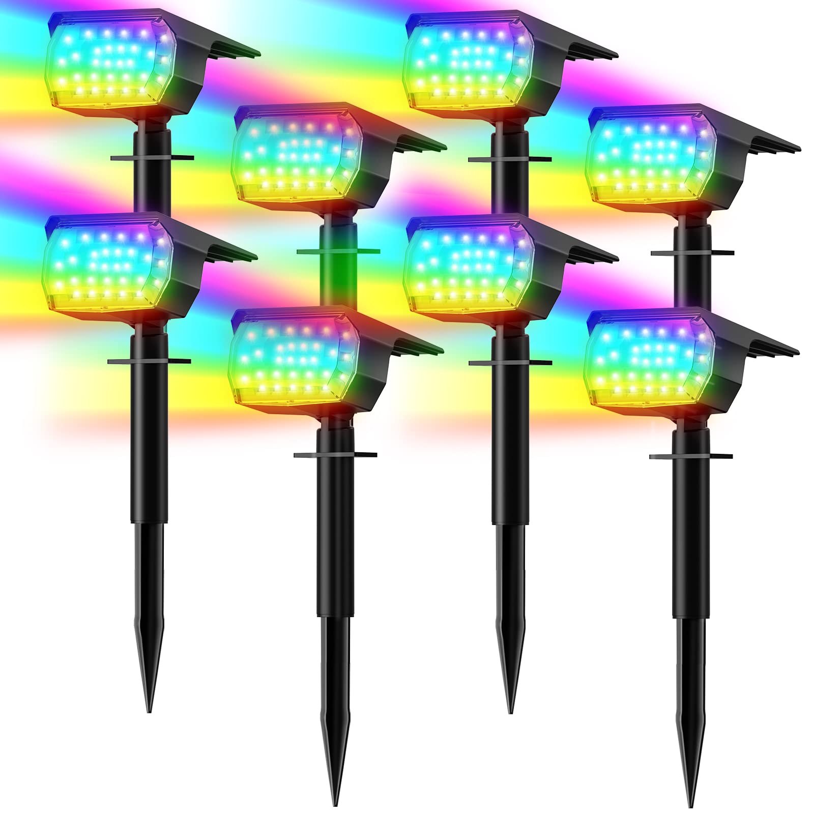 LANSOW Solar Spot Lights Outdoor, 8 Pack Color Changing, Waterproof Landscape Lighting for Yard Garden Pathway
