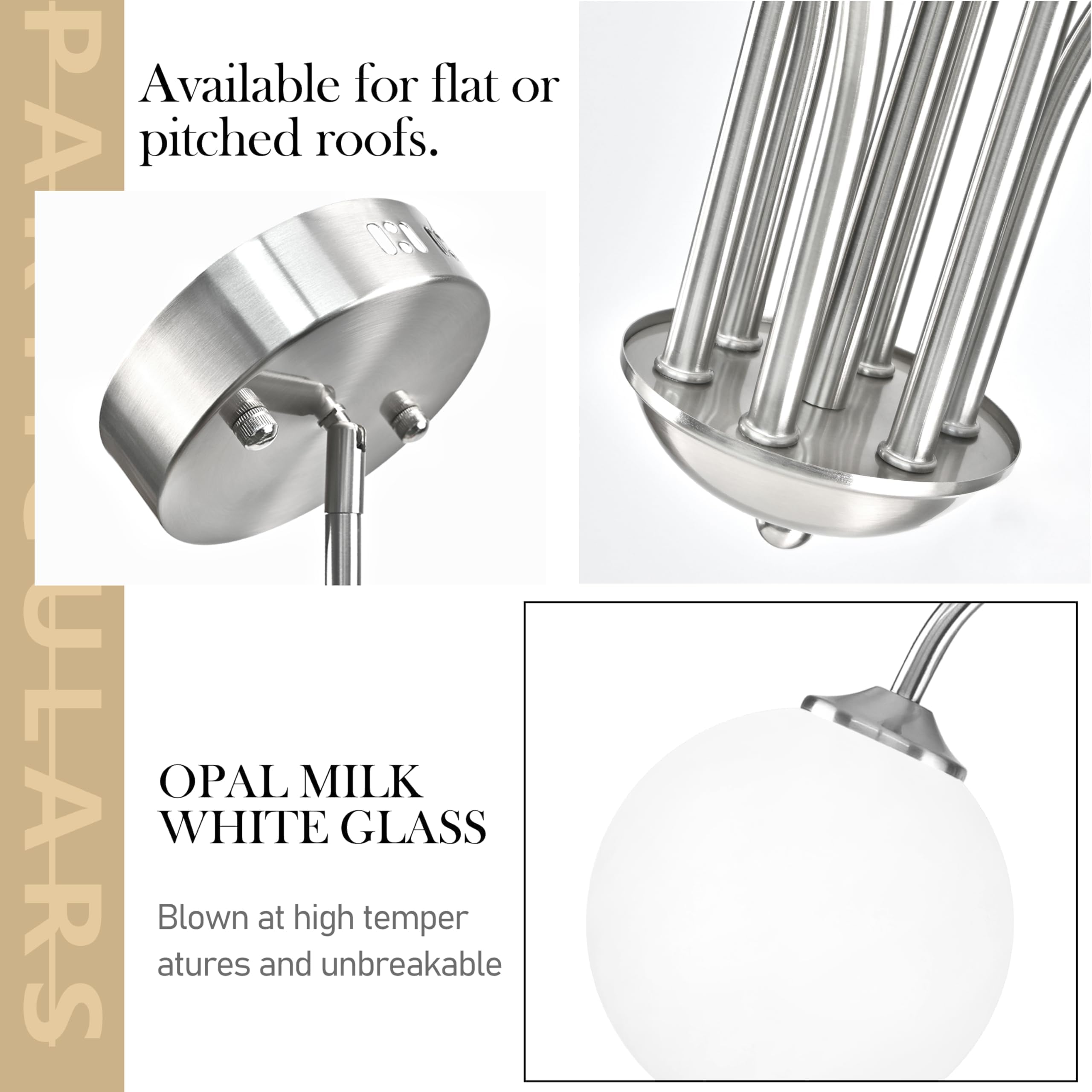 Bagood 6-Light Globe Chandelier, Modern Sputnik Design, Dimmable, Opal Nickel, 29.5 in, G9 Bulb & Remote Included