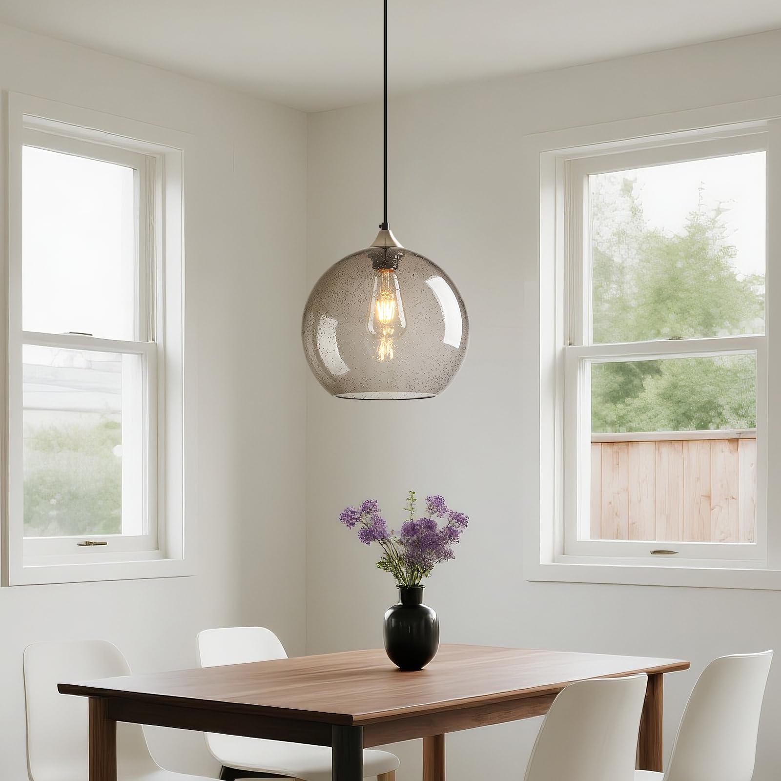 Lbsqj Light Grey Glass Pendant Lights Kitchen Island Globe Pendant Light Fixtures Modern Pendant Lighting For Bedroom Living Dining Room Light Fixture (9.84 In  3 Pack)