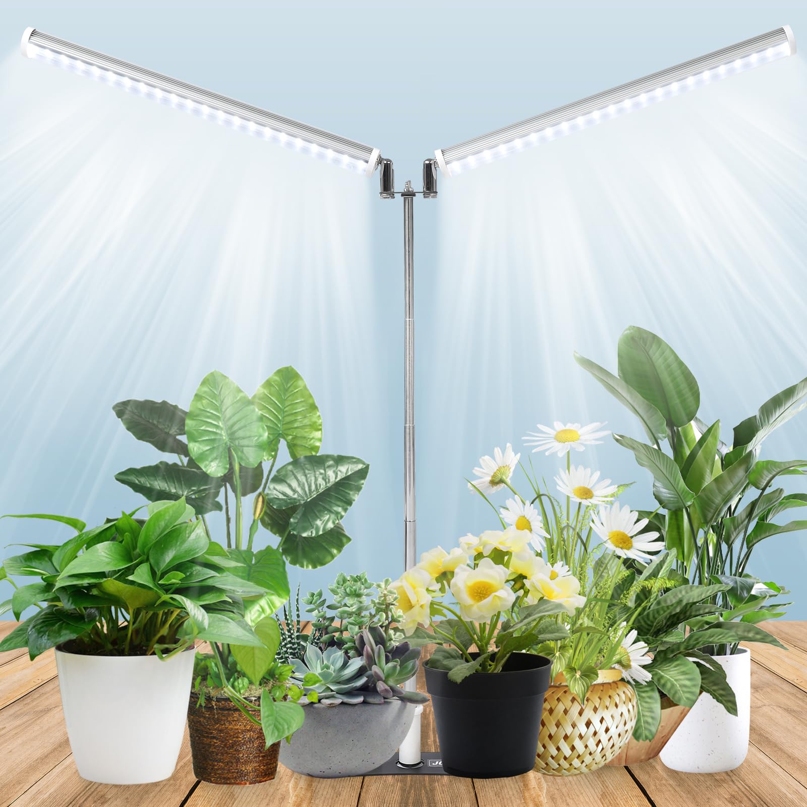 Jcbritw Standing Led Grow Light Adjustable Dual Head T12 Bar Plant Light  White 6500K Full Spectrum Plant Grow Lamp On Stand For Indoor Plants Seed Starting  Seedlings  Veg  Flower