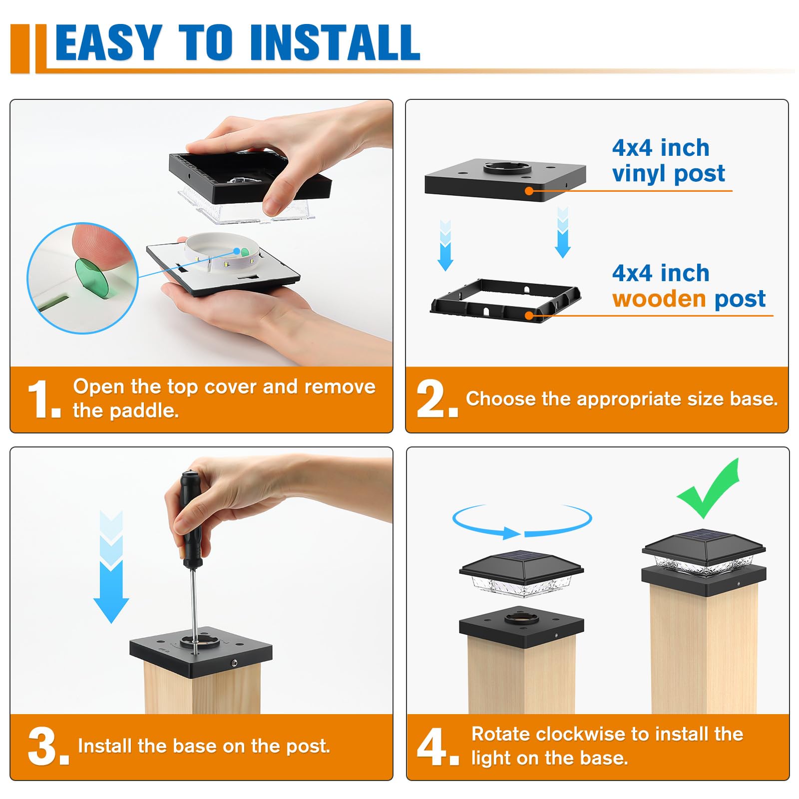 NIORSUN Solar Post Lights, Cool White, Waterproof, 4x4 Post Caps, 16 Pack, Black, Model TZ22