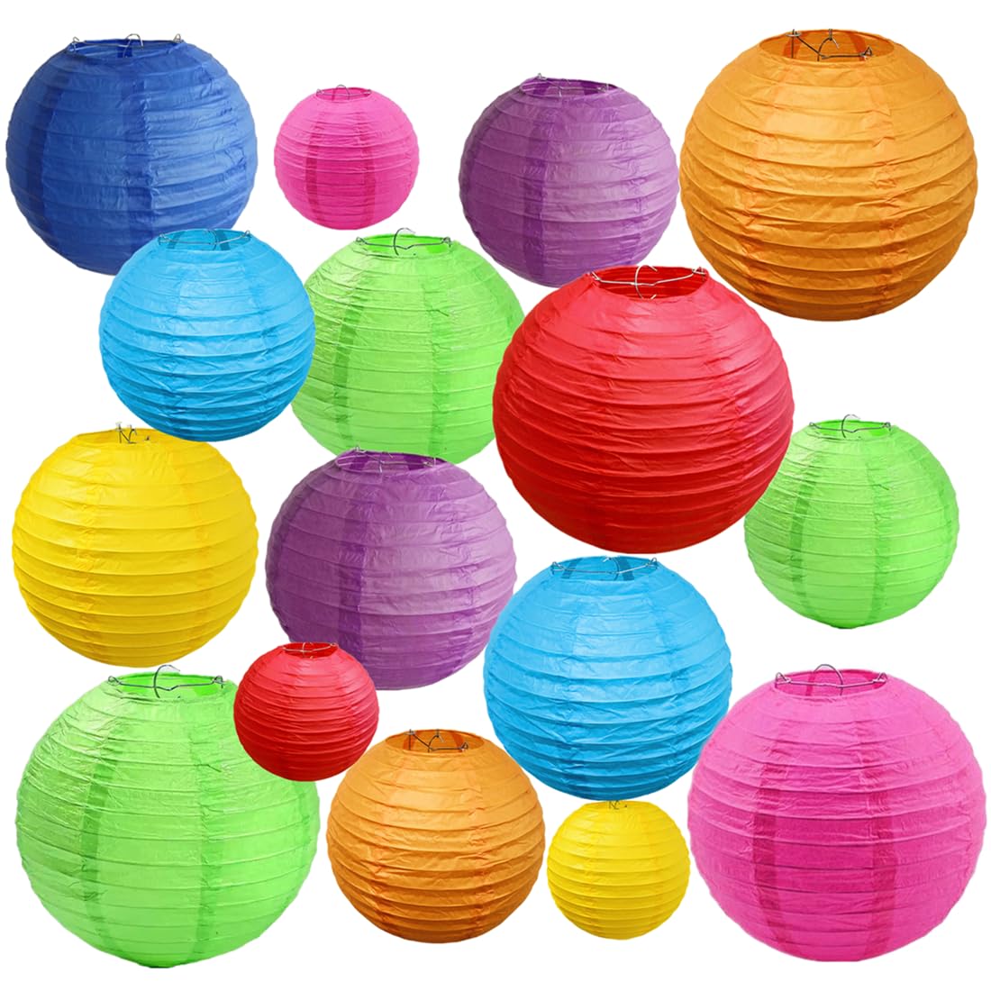 16pcs Colorful Paper Lanterns Multi-Size Hanging Ball Lanterns for Birthday Wedding Bridal Baby Shower Home Office Classroom Out