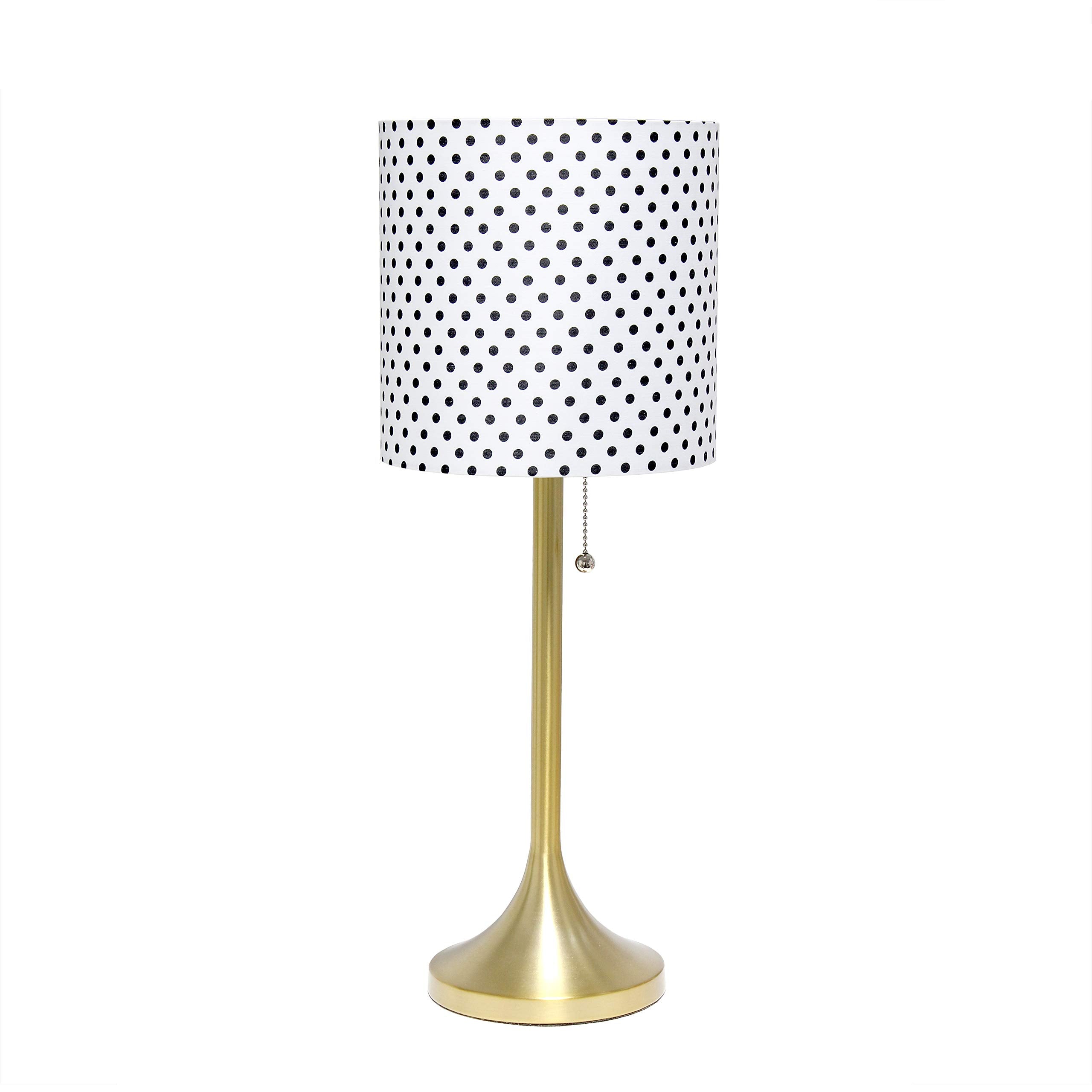 Simple Designs Lt1076-Gdd Tapered Fabric Drum Shade Table Lamp, Gold And Polka Dot