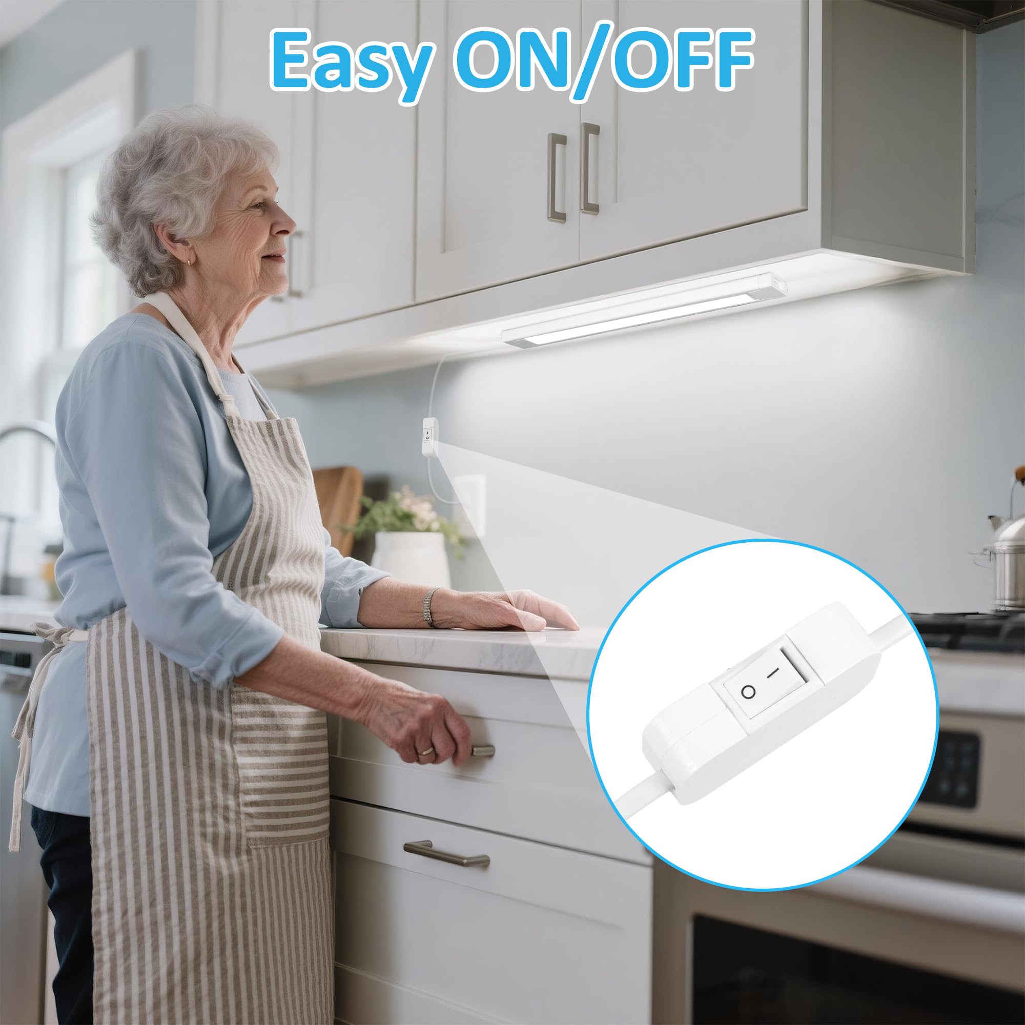 maylit Under Cabinet Lighting Plug in, 14" LED Light Bar, White, Renter Friendly, Ideal for Kitchen, Desk, and Workbench
