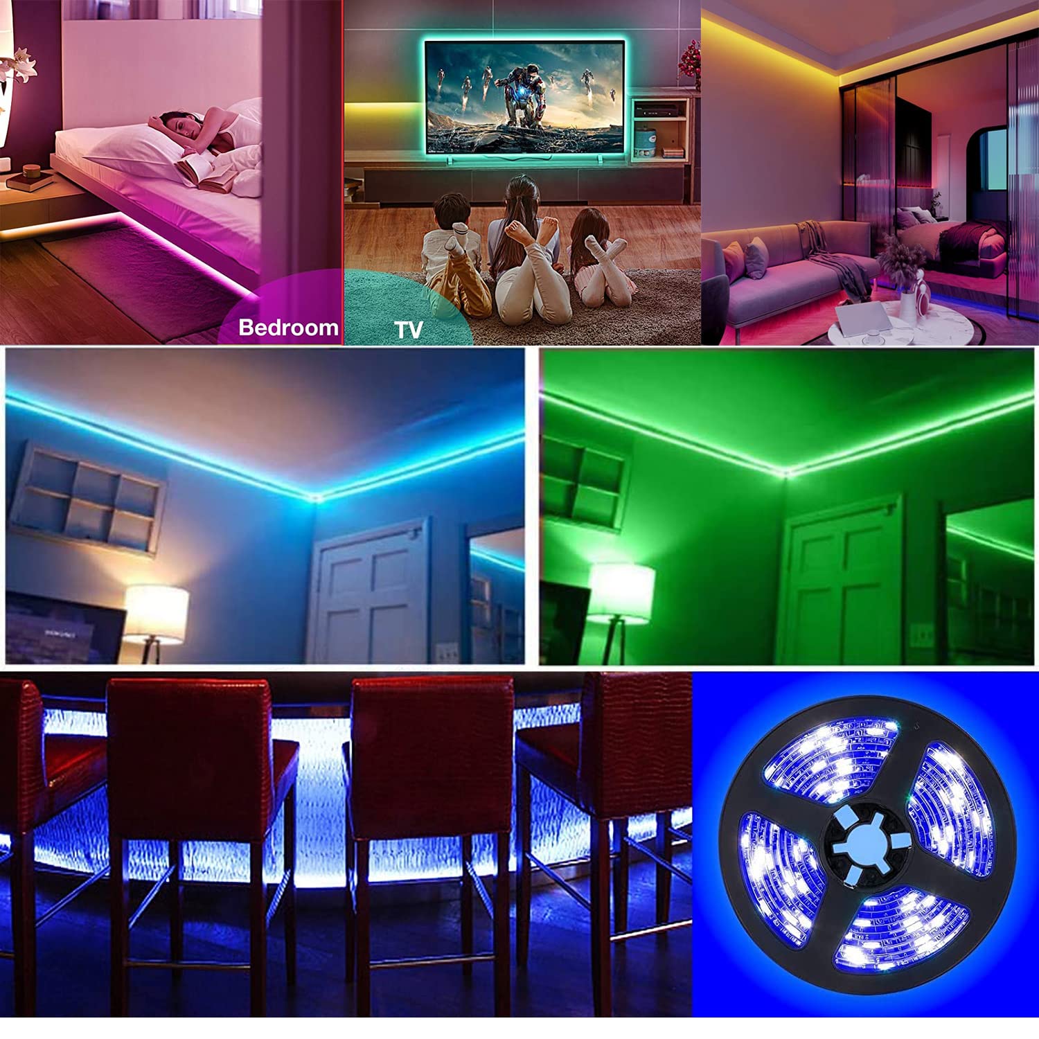 Dervacle Battery Powered Led Strip Lights, 5050 6M/20Ft, Flexible Color Changing Rgb Led Light Strip, 180 Leds 5V Battery-Powered With Controller