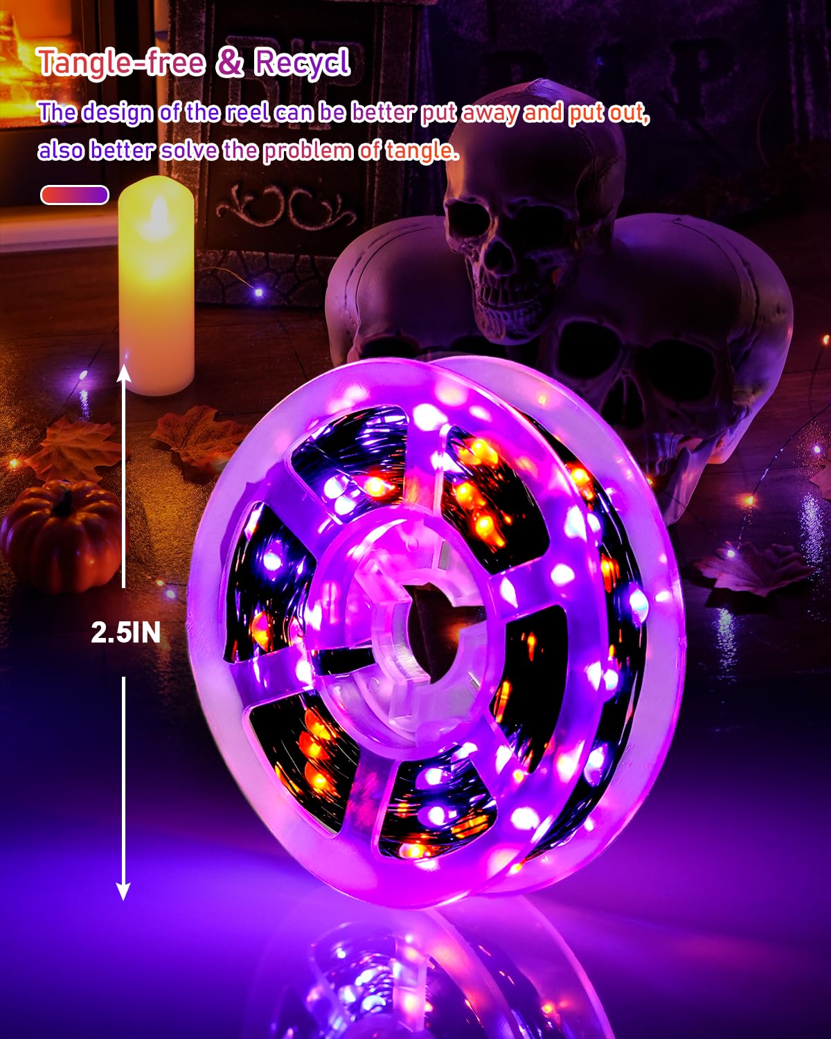 JMEXSUSS Solar Halloween String Lights, 2 Pack 33FT 100 LED, Orange to Purple, 8 Modes for Outdoor Decorations