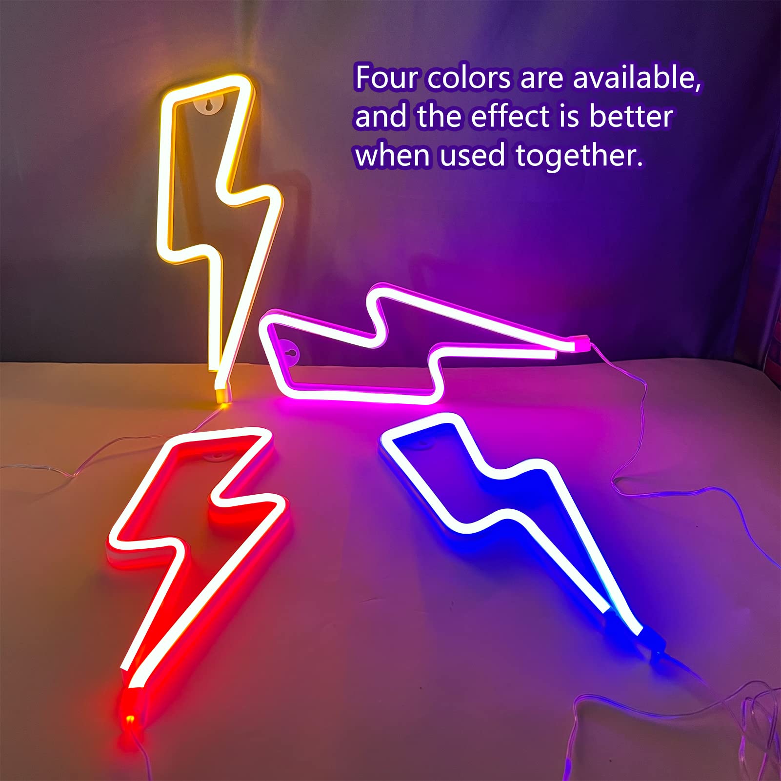 BerniceKelly Neon Lightning Bolt Sign, USB/Battery Powered, 13.2inx5.3in, Yellow