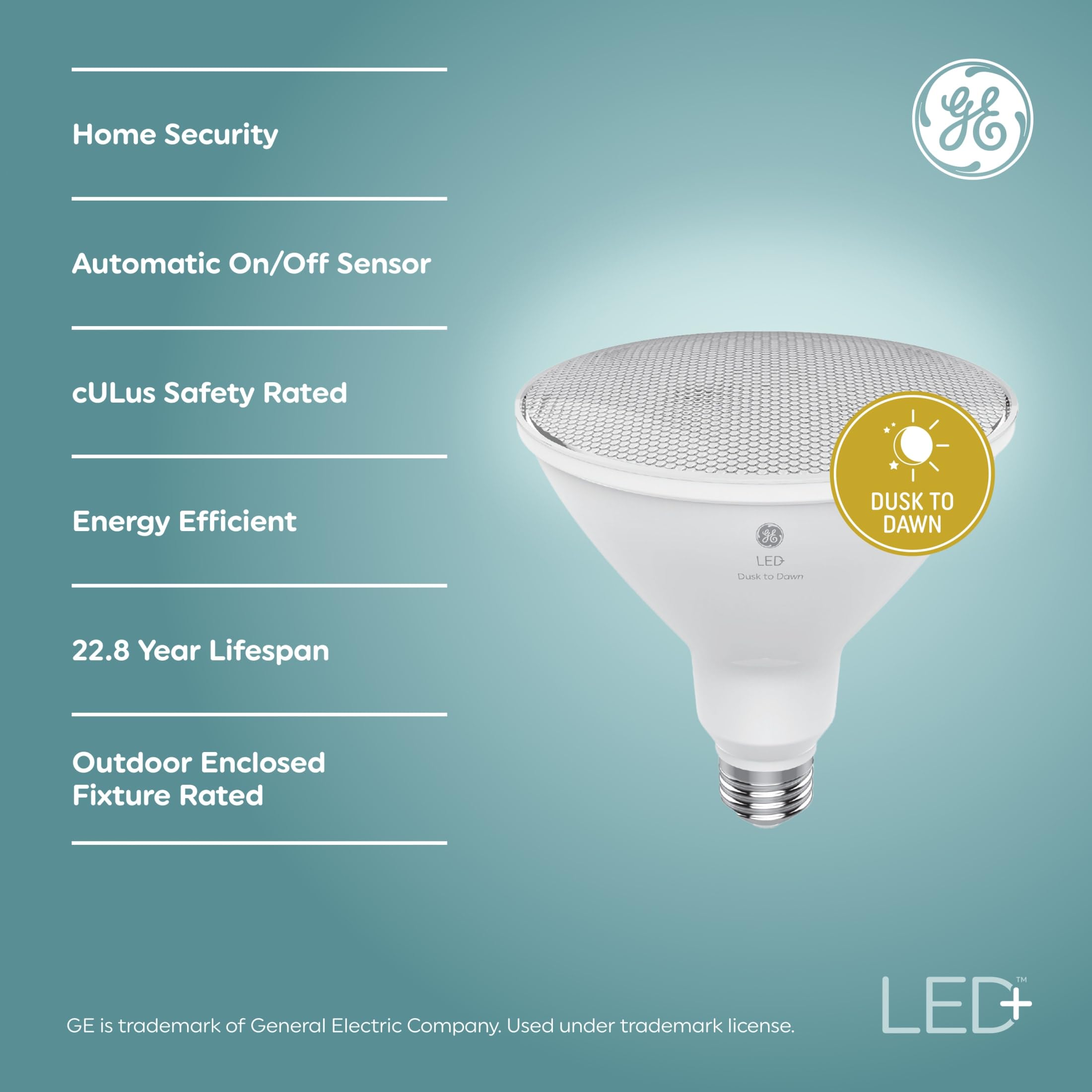 GE LED+ Dusk to Dawn PAR38 Outdoor Floodlight Bulbs, 15W, Daylight, 3 Pack, Plastic