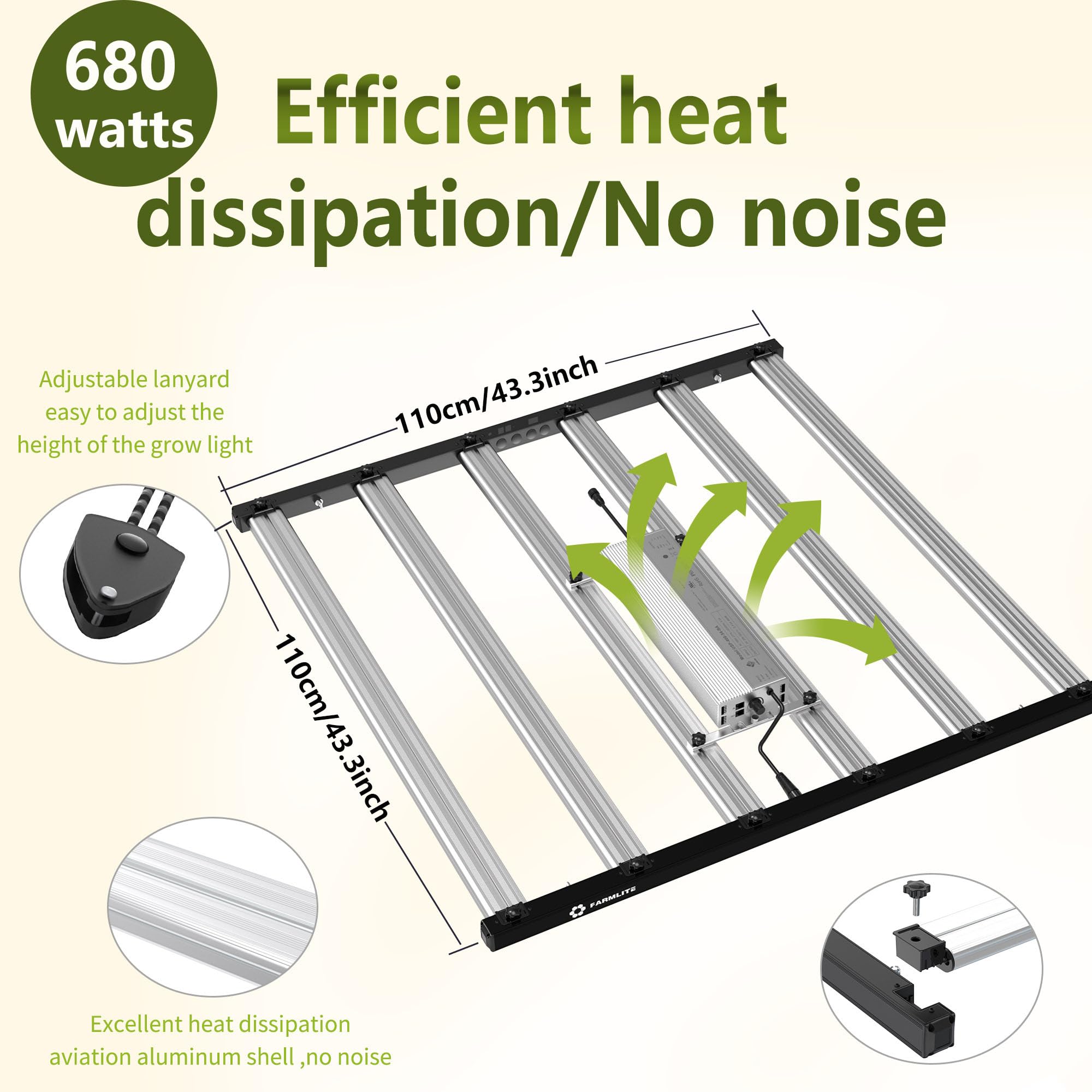 Farmlite Grow Light Led Grow Lights For Indoor Plants Full Spectrum Growing Light Plant Hanging Growing Lamps Seedling Daisy Chain Dimmable Board 4X4Ft Coverage (680Watts)