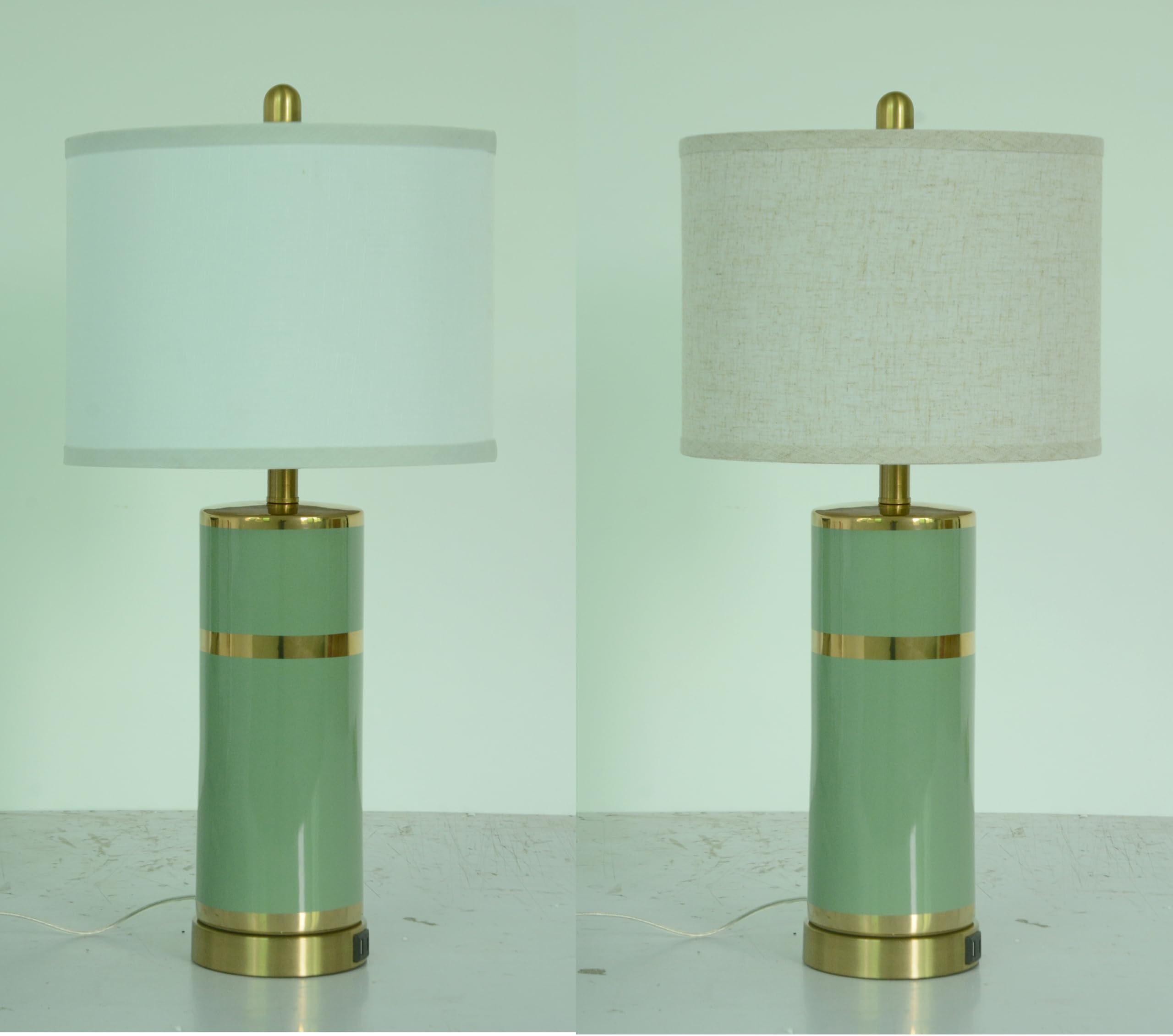 BLHDZJR Ceramic Green Gold-Plated Decorative 28 Table Lamps Set of 2 with E26 Socket&Rotary Switch,USB A+C Ports,Modern Bedside 