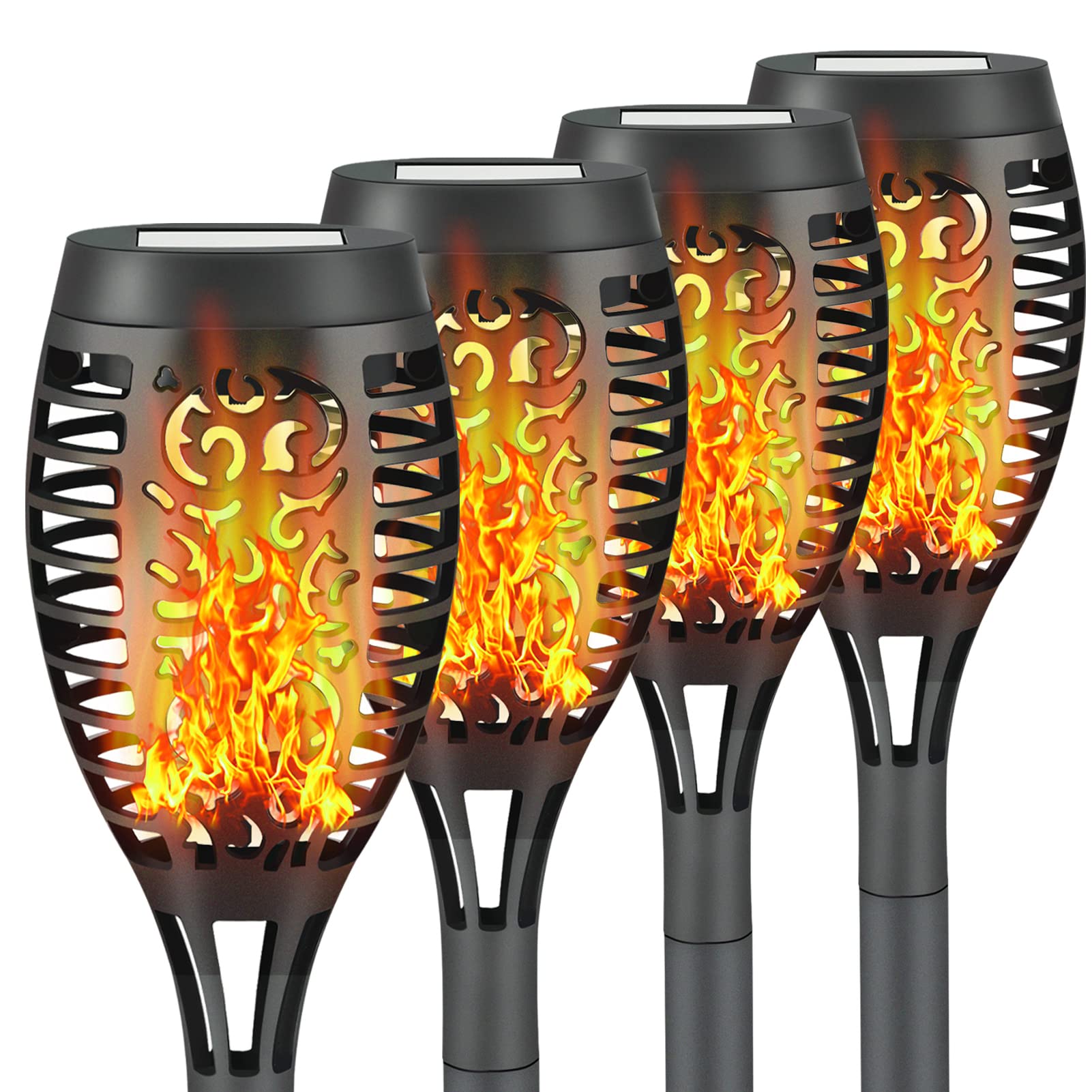 Liveasily Solar Torch Lights 4 Pack with Flickering Flame, Waterproof Outdoor Decorations, Auto On/Off Garden Lights