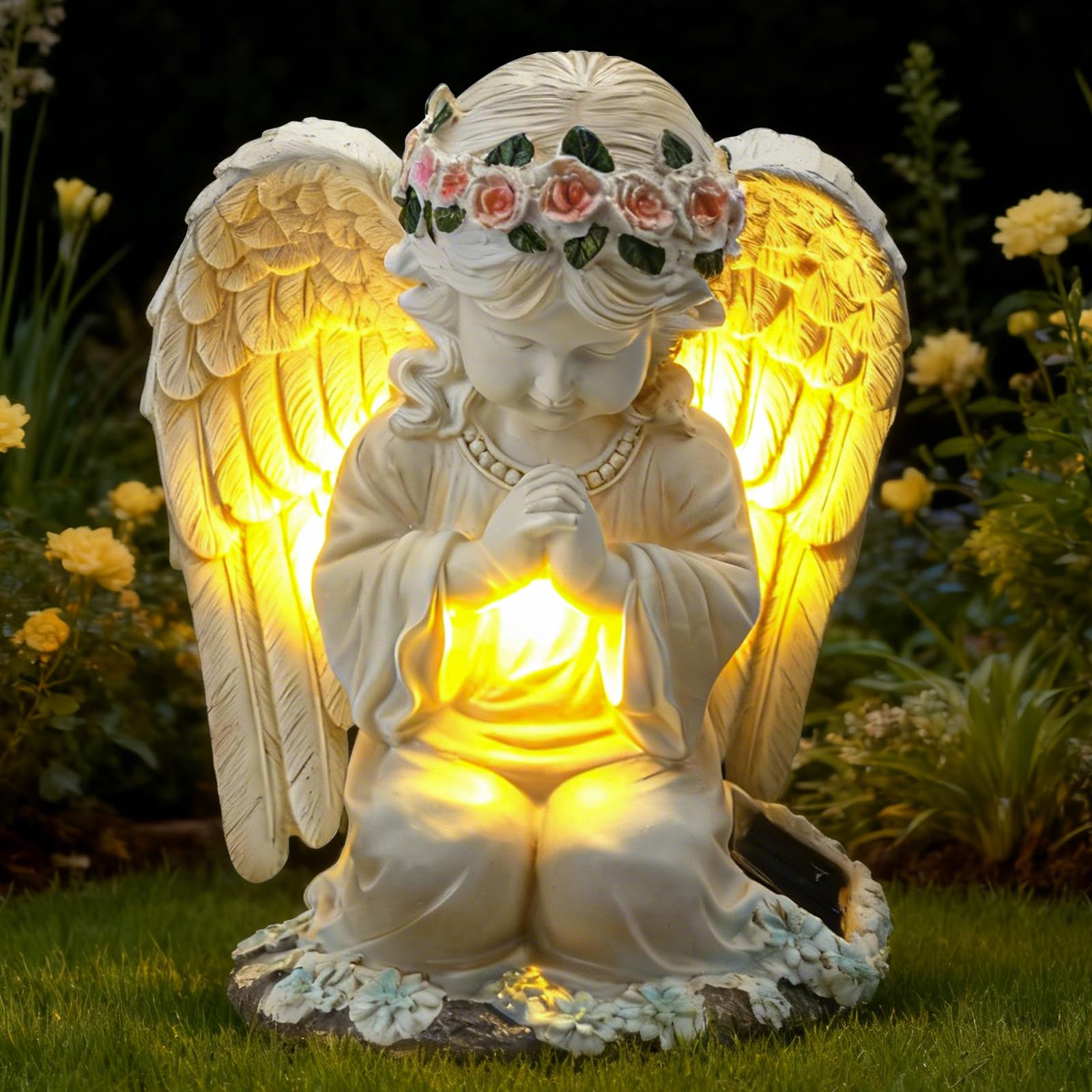 IDEA SHOW Solar Angel Garden Statue  Outdoor Decoration Lawn Ornaments for Yard  Praying Angle Figurine with LED Lights for Cemetery  Garden Gifts for Women Mom Grandma